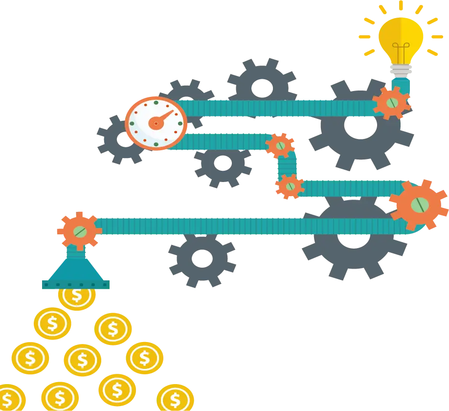 Gears and Coins Mechanism Illustration