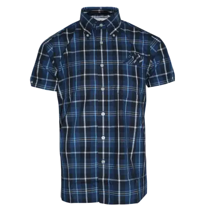 Blue Plaid Short-Sleeve Shirt