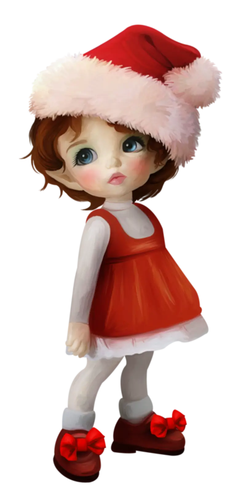 Cute Doll in Red Dress with Santa Hat