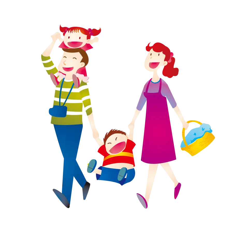 Cartoon Family Enjoying Outing