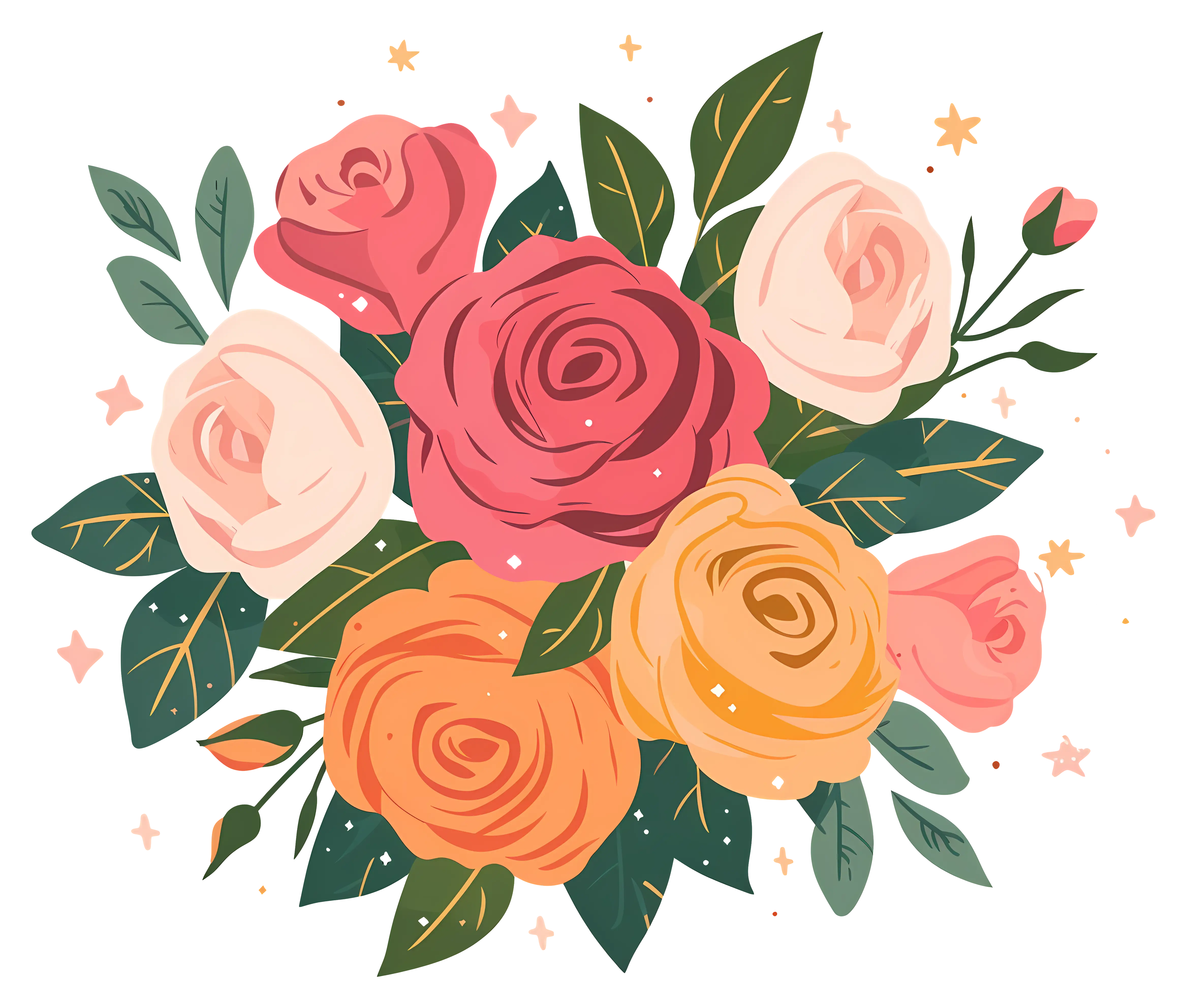 Colorful Rose Bouquet Illustration
