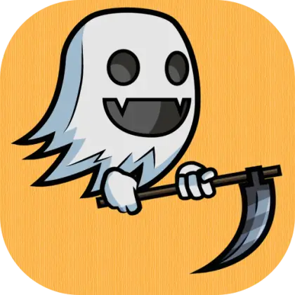 Smiling Cartoon Ghost with Scythe