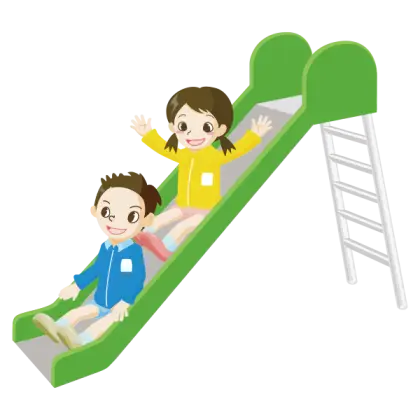 Children Playing on Green Slide