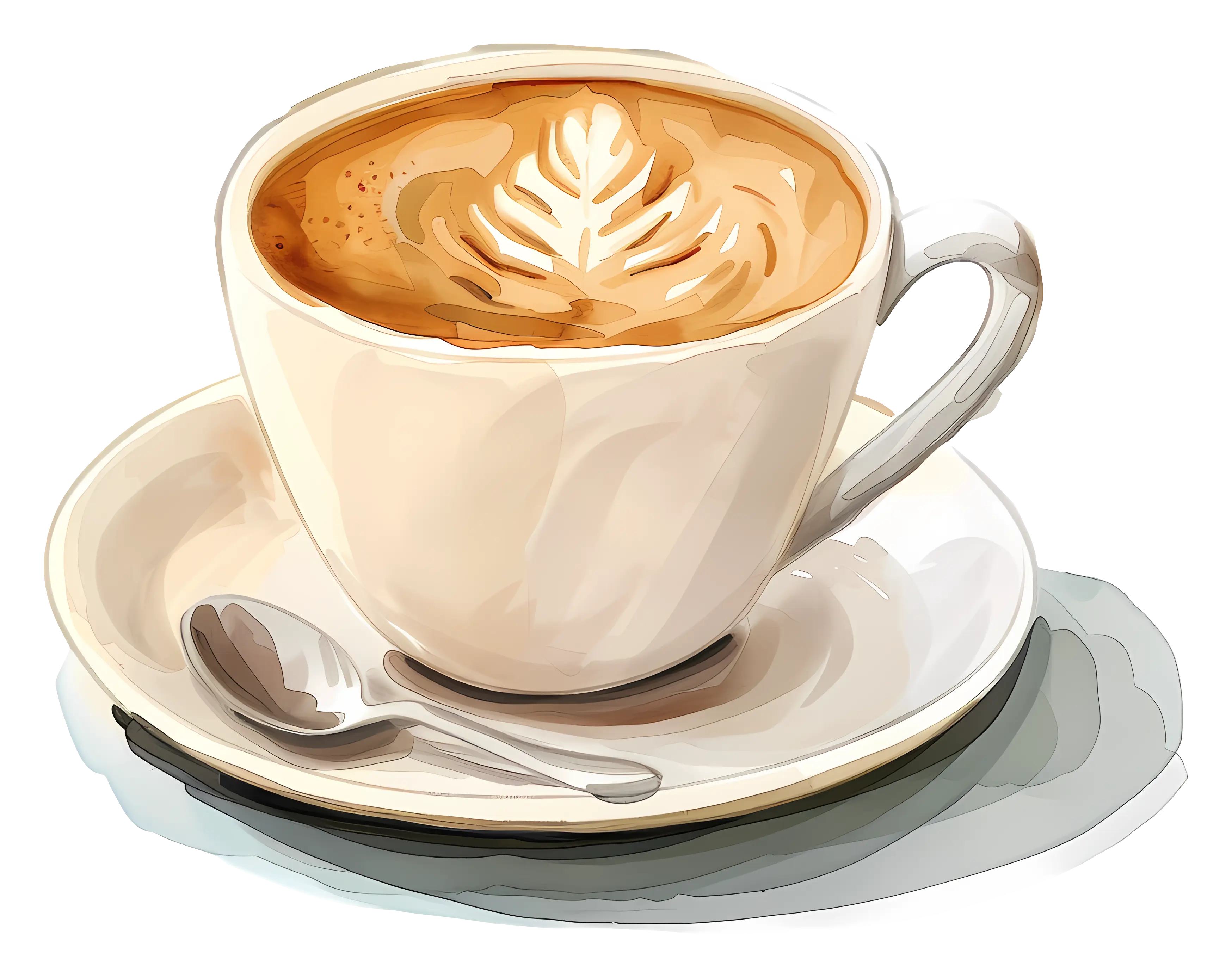 Coffee Cup with Latte Art and Spoon