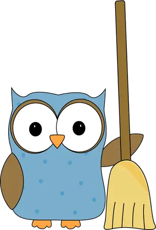 Cartoon Owl Holding a Broom