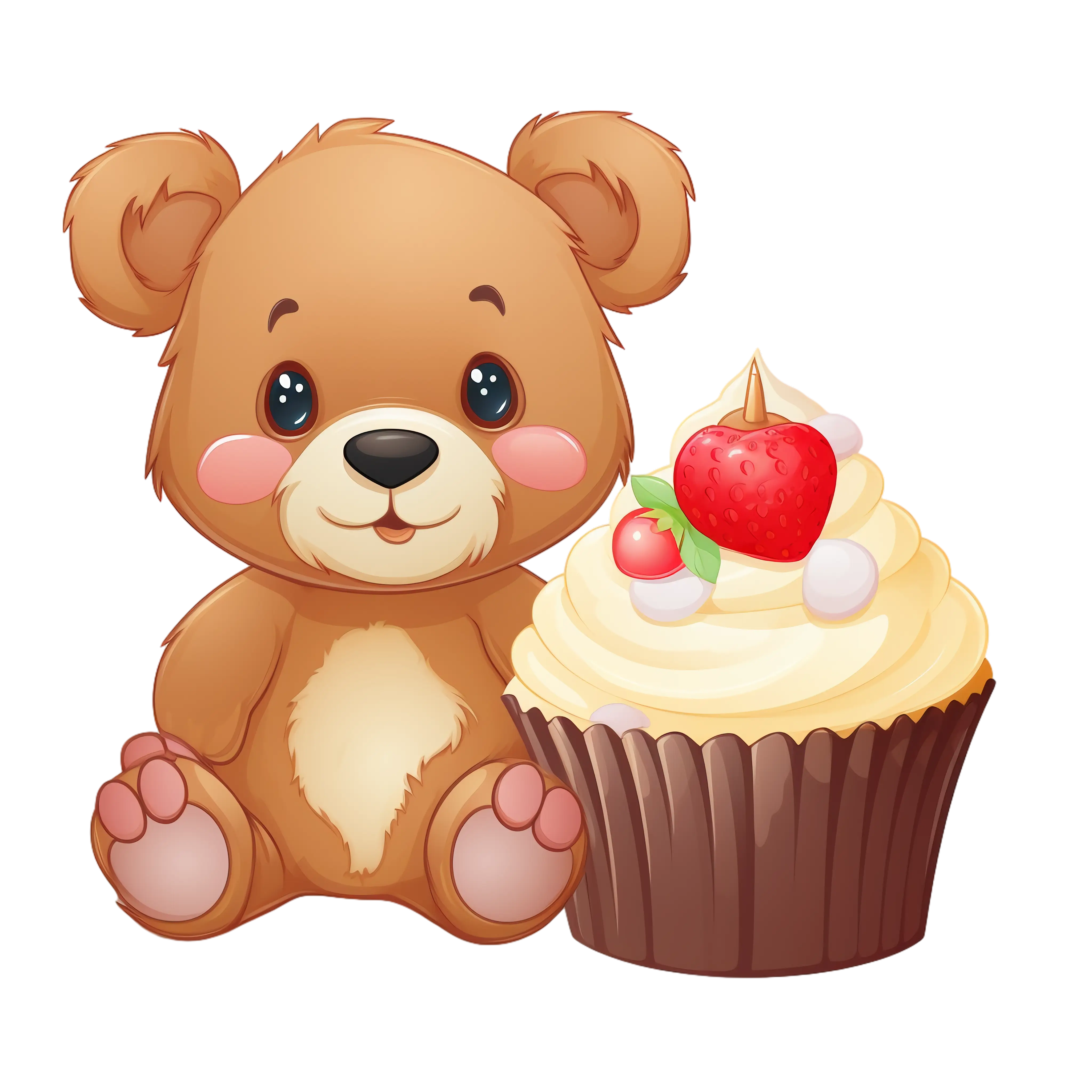 Cute Teddy Bear with Cupcake