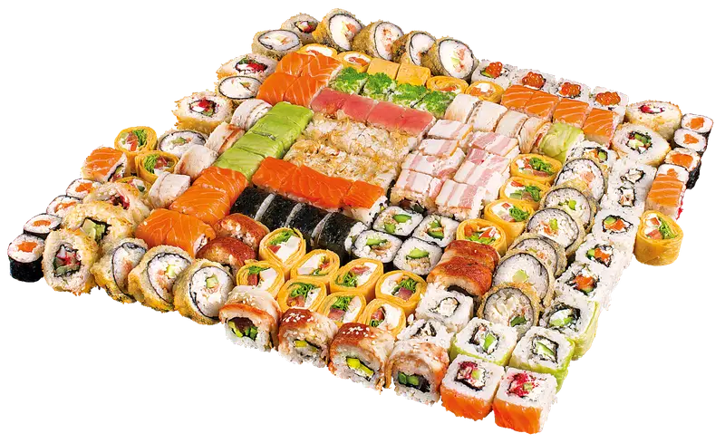 Assorted Sushi Platter with a Variety of Colorful Rolls