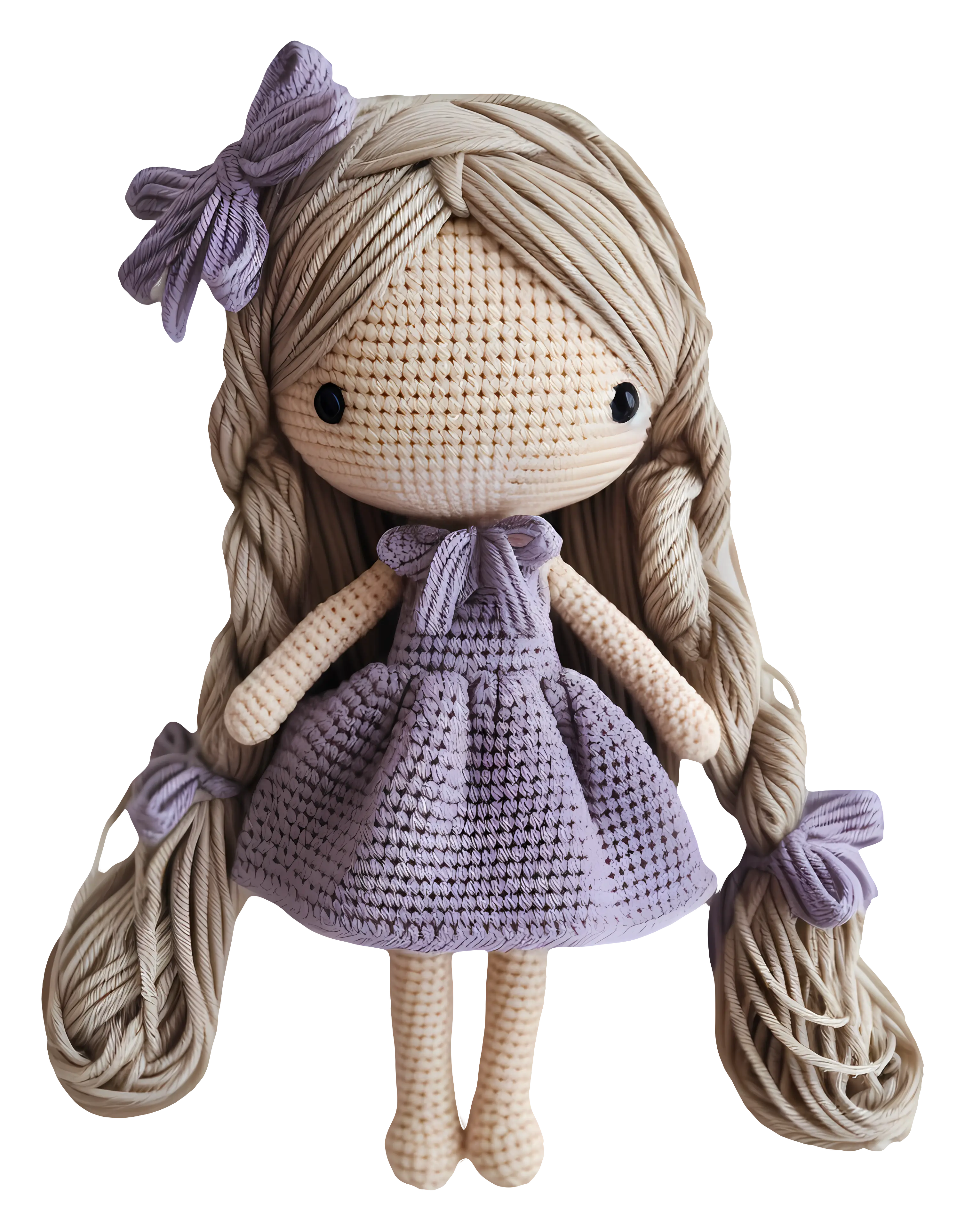 Crochet Doll with Braided Hair and Purple Dress