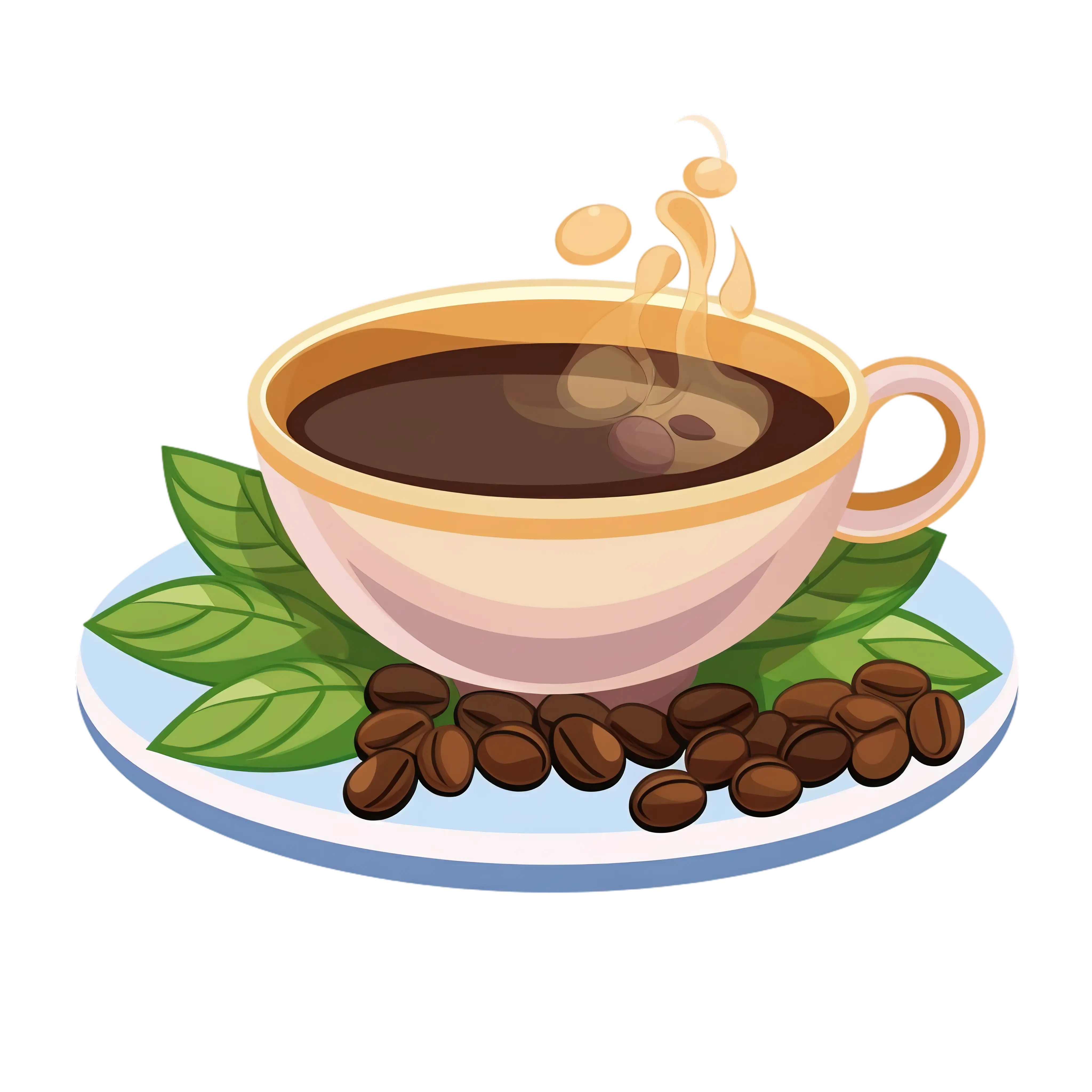 Coffee Cup with Coffee Beans and Leaves