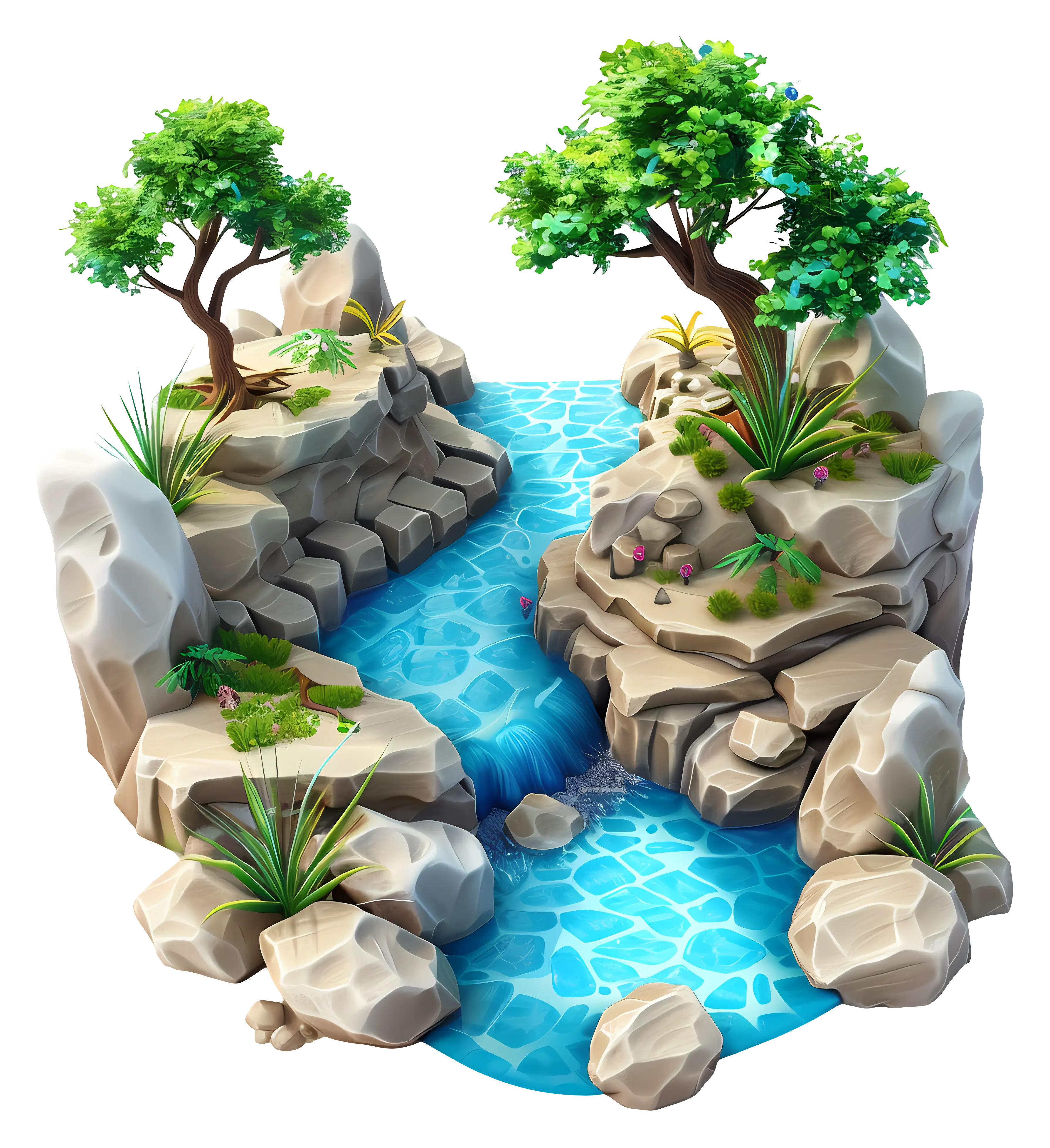 Beautiful Rocky Stream with Trees and Clear Water