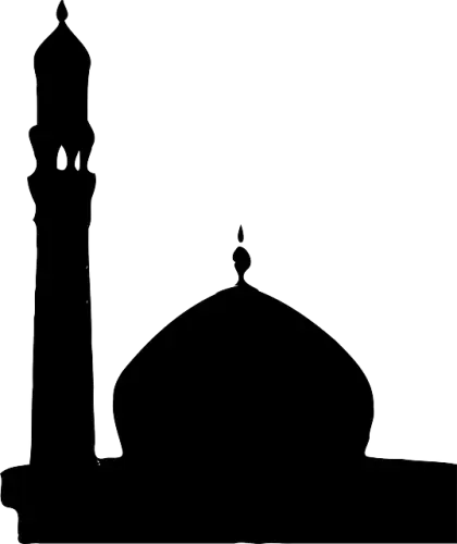 Black silhouette of a mosque with minaret