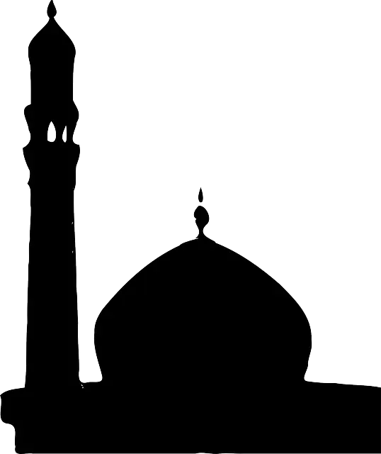 Black silhouette of a mosque with minaret