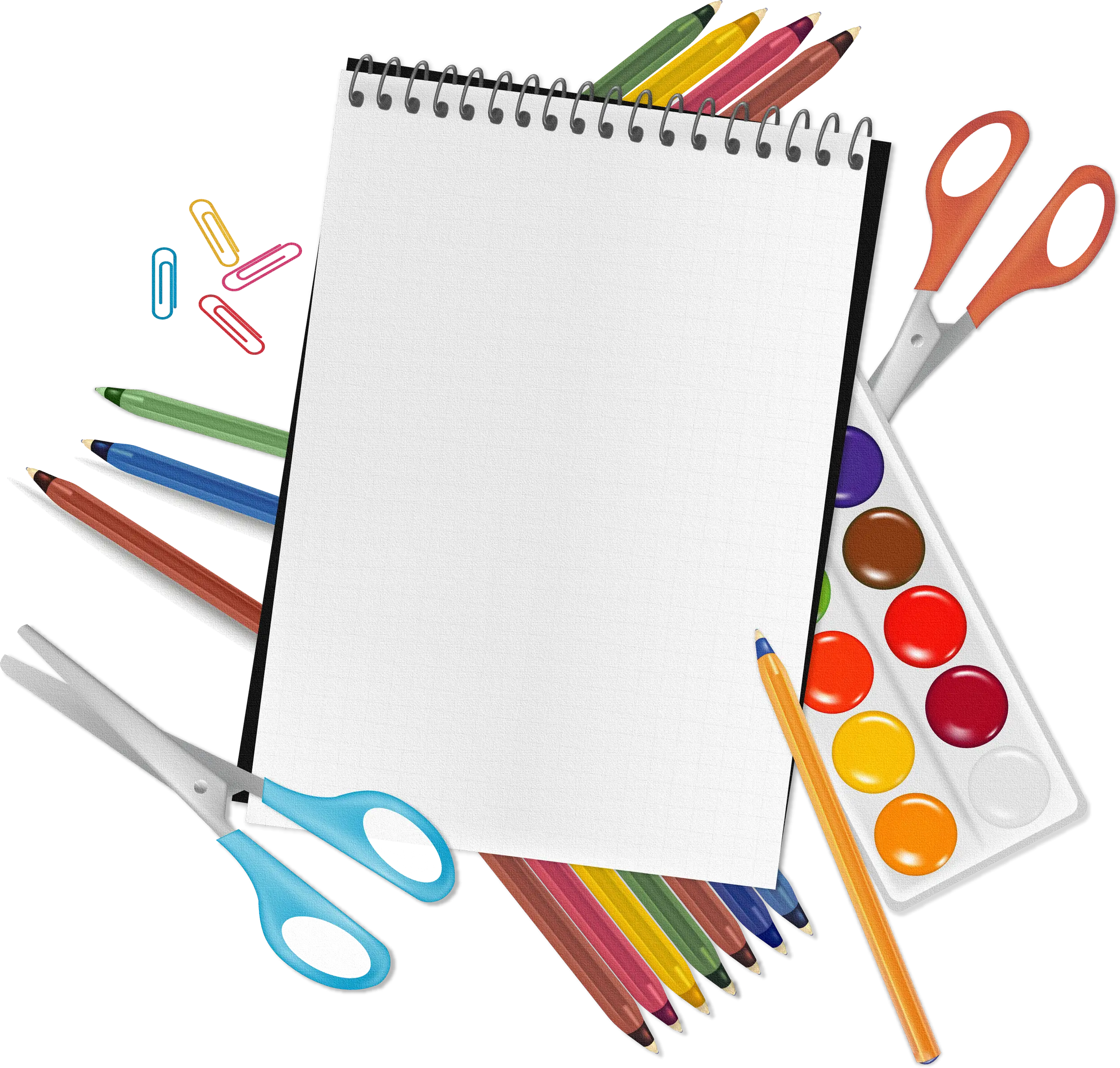 Notebook Surrounded by Art and Stationery Tools