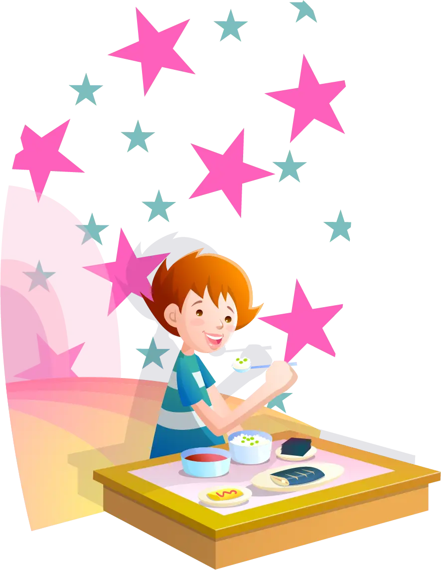Boy Enjoying Meal with Stars