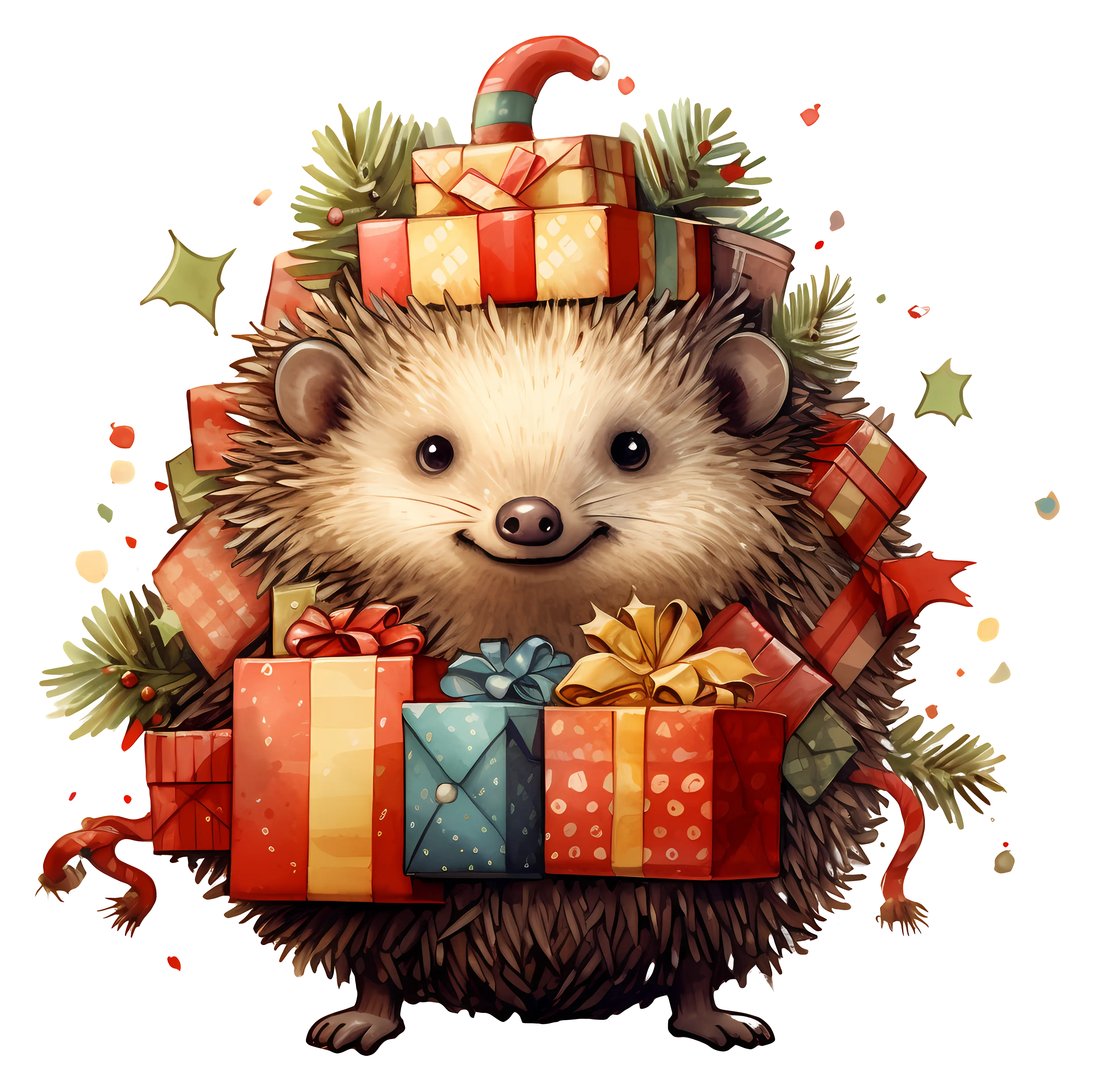 Hedgehog Carrying Gift Boxes for Holiday Illustration