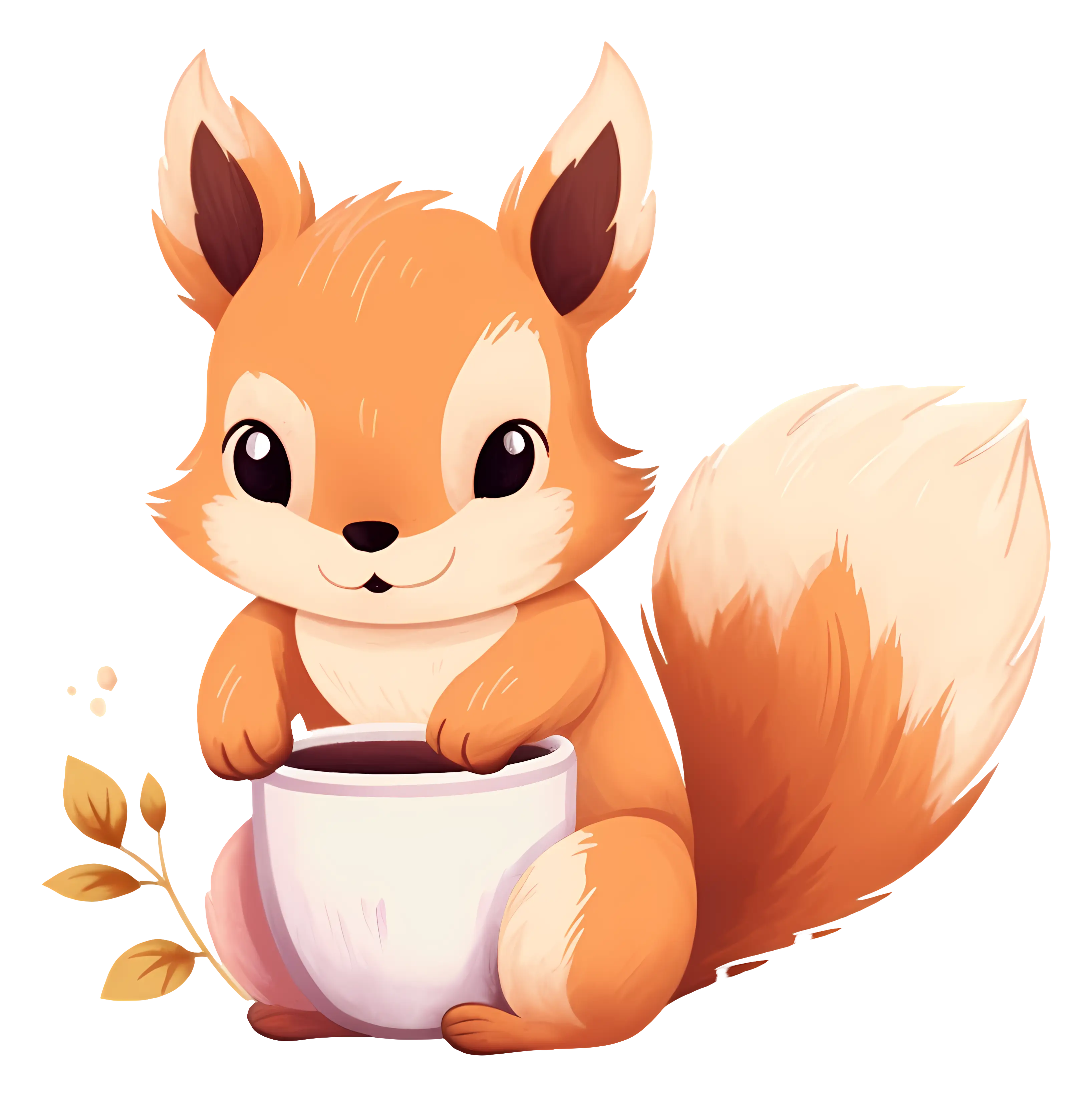 Cute Squirrel with Cup Cartoon Illustration
