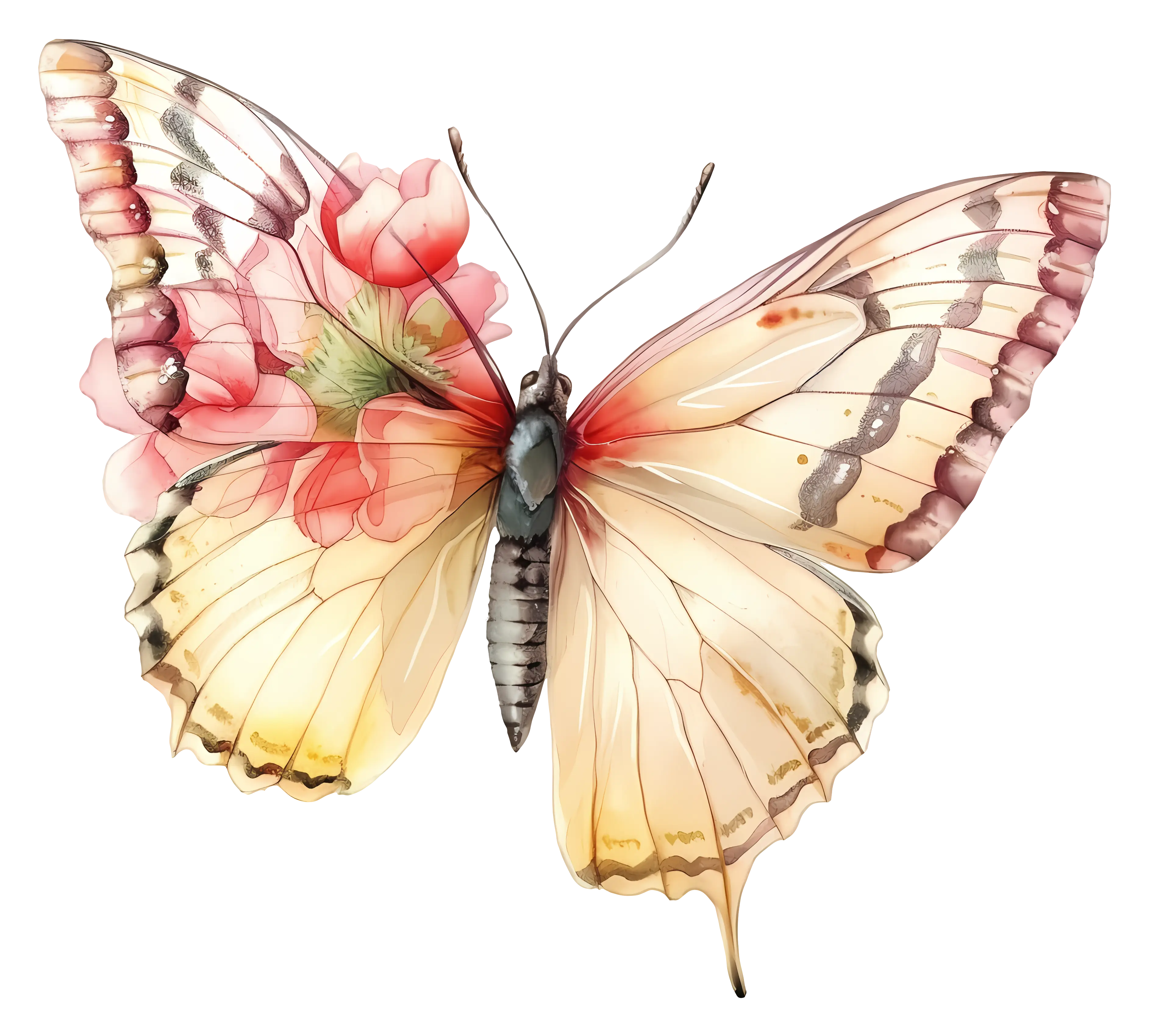 Butterfly with Floral Accents in Nature Illustration