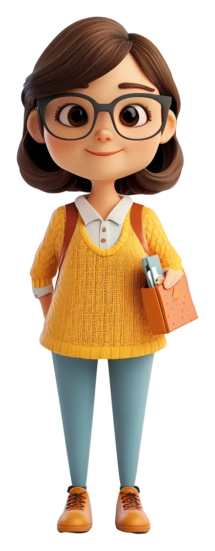 Cartoon Girl with Glasses and Book