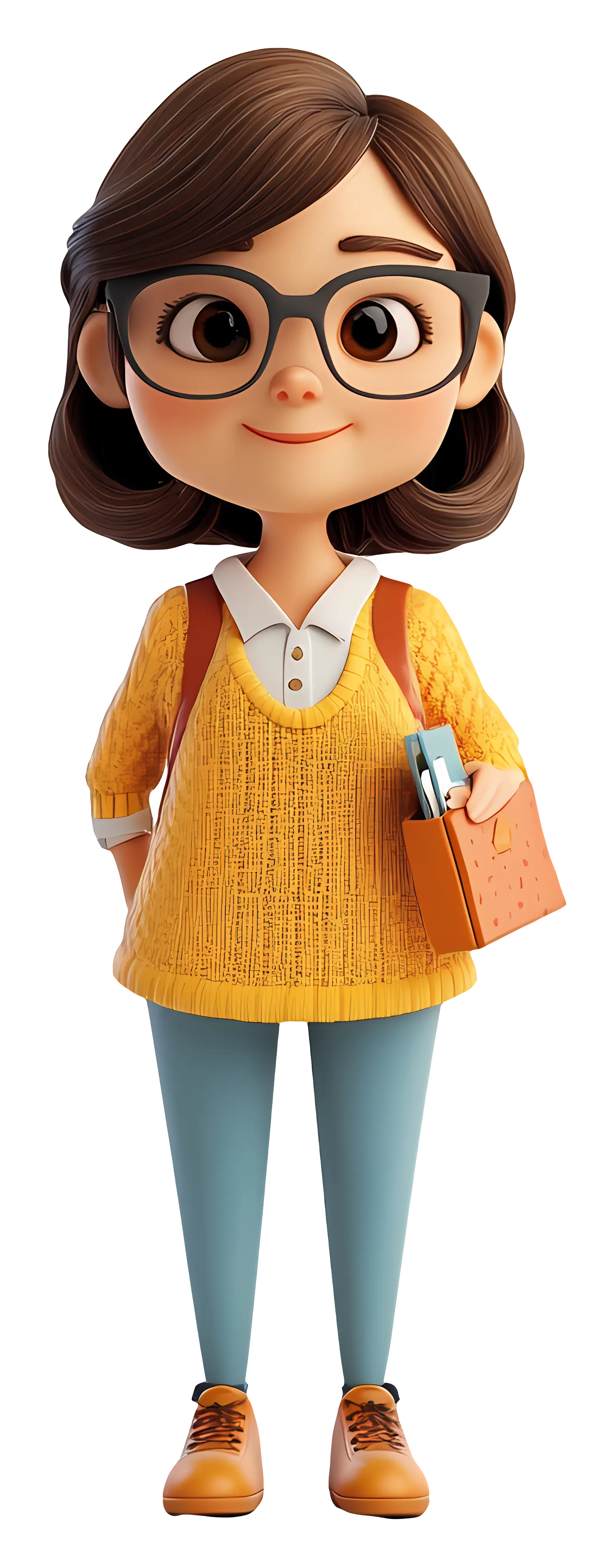 Cartoon Girl with Glasses and Book