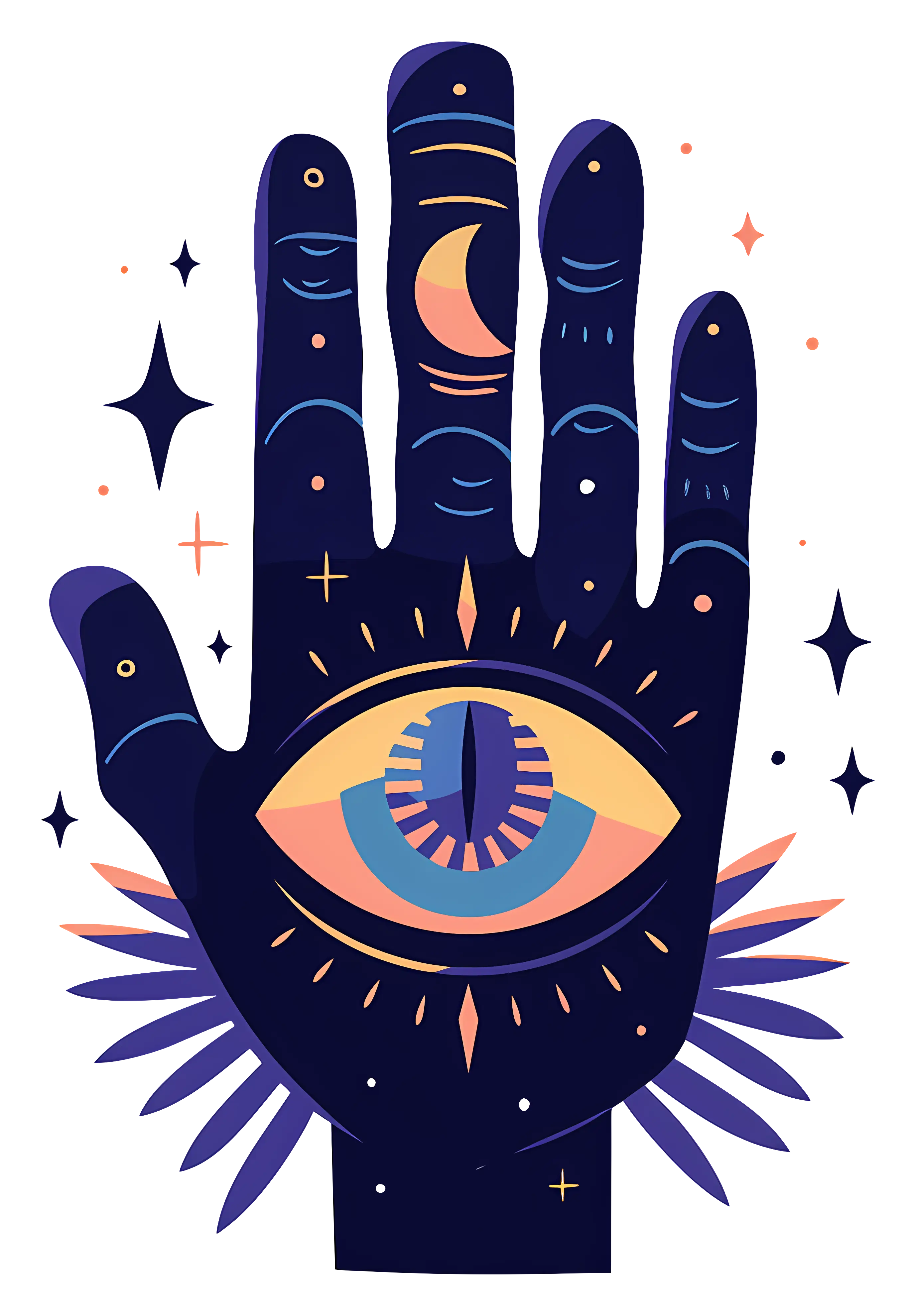 Mystical Hand with Eye and Stars