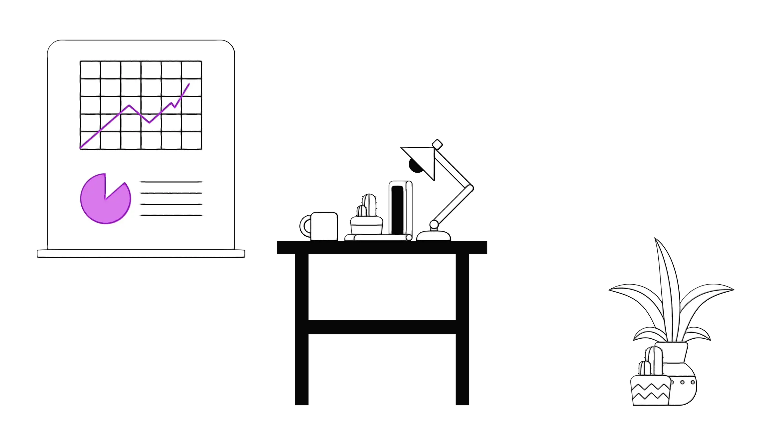 Stylish Office Space Illustration with Desk and Plant