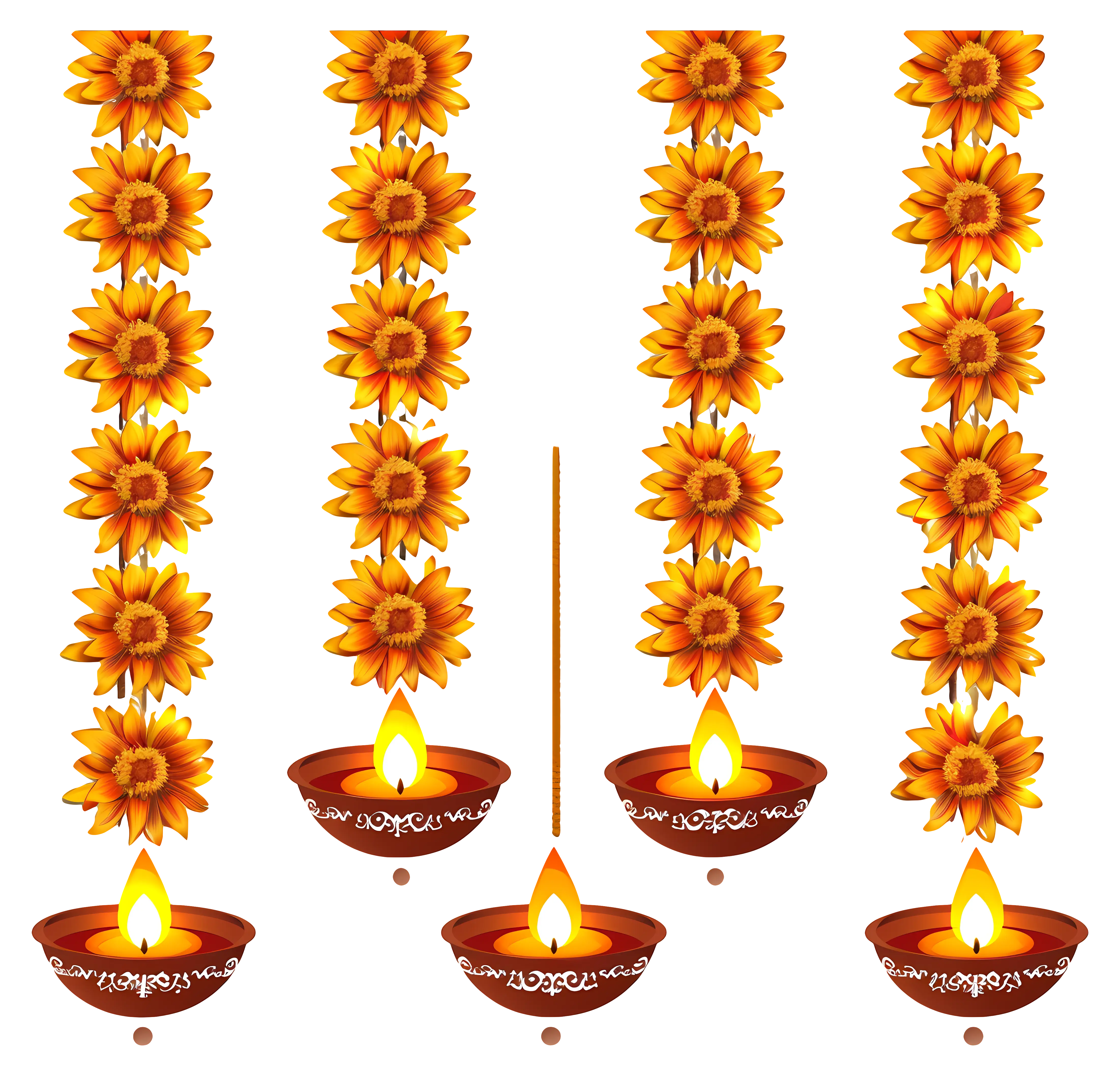 Hanging Oil Lamps and Marigold Flowers for Diwali
