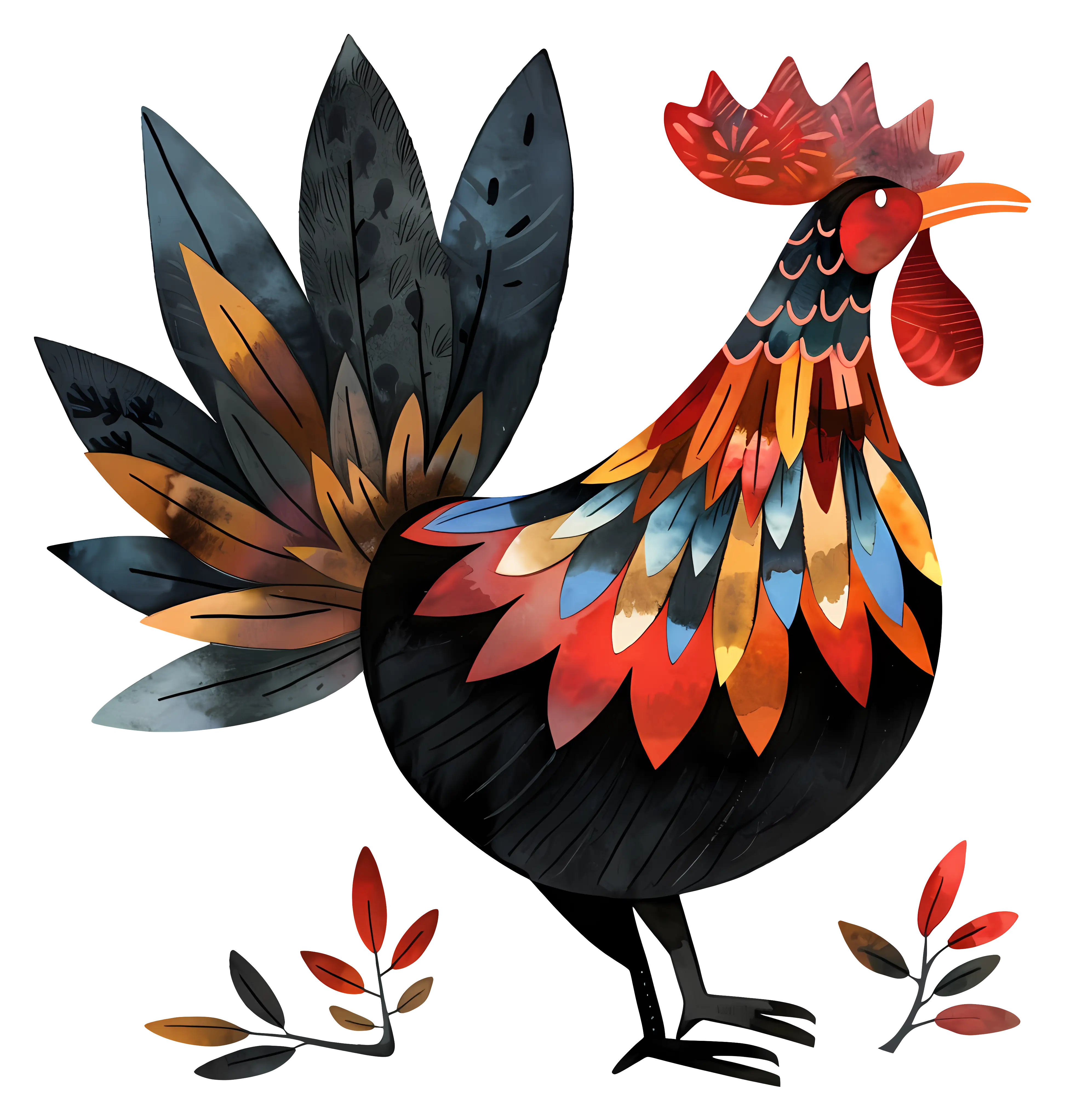 Watercolor Rooster Illustration