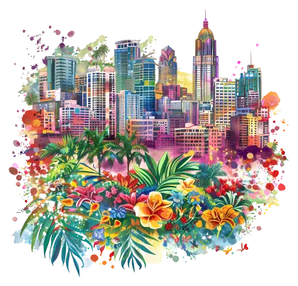 Colorful Cityscape with Flowers