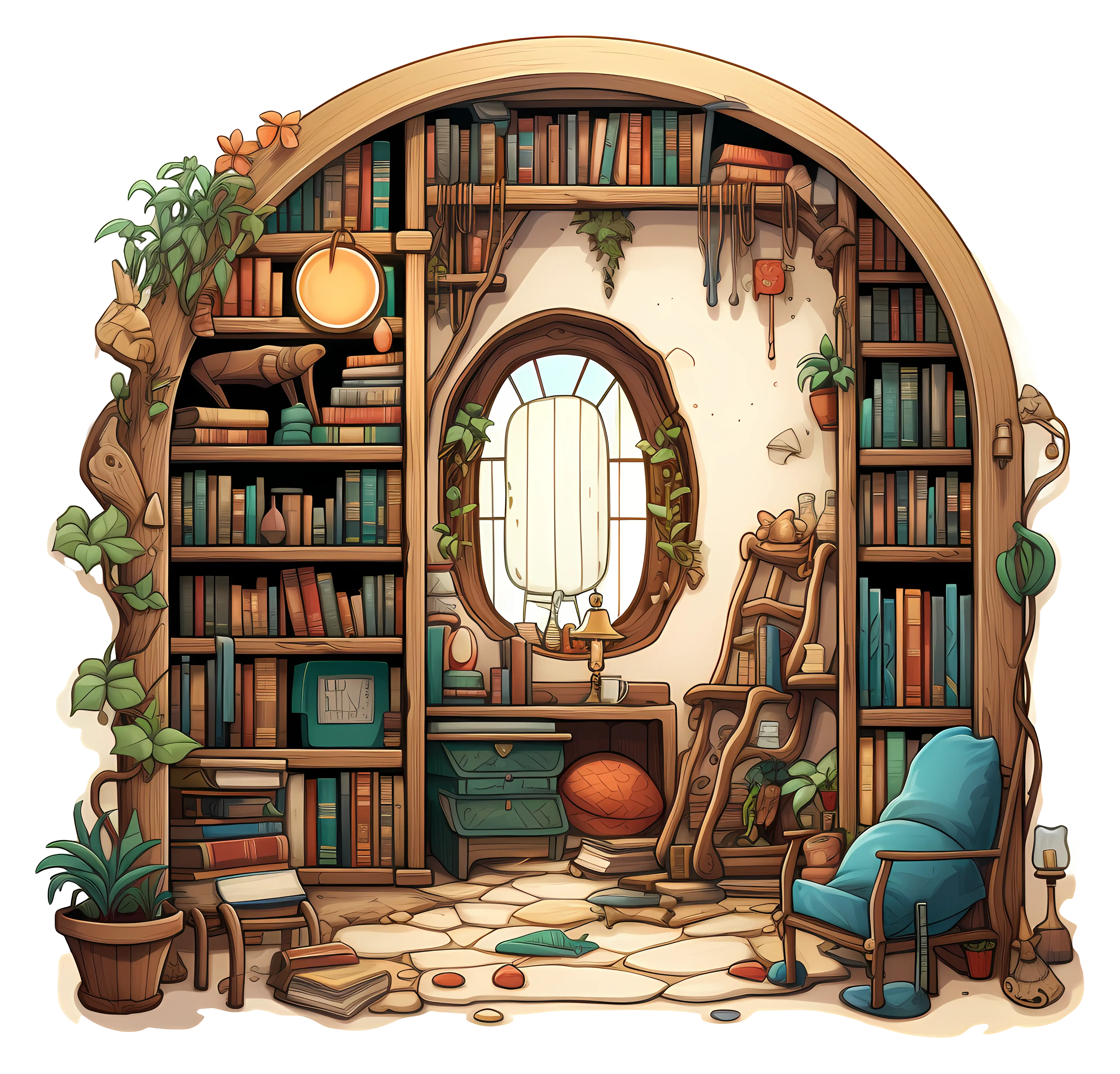Rustic Bookshelf with Cozy Chair