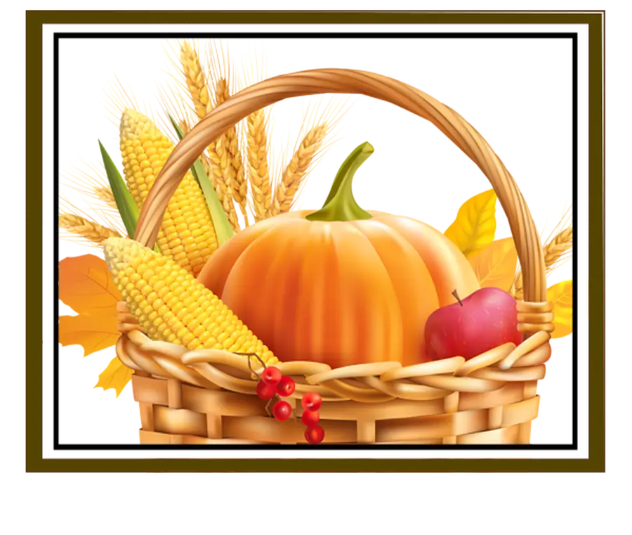 Harvest Basket with Pumpkin, Corn, and Wheat