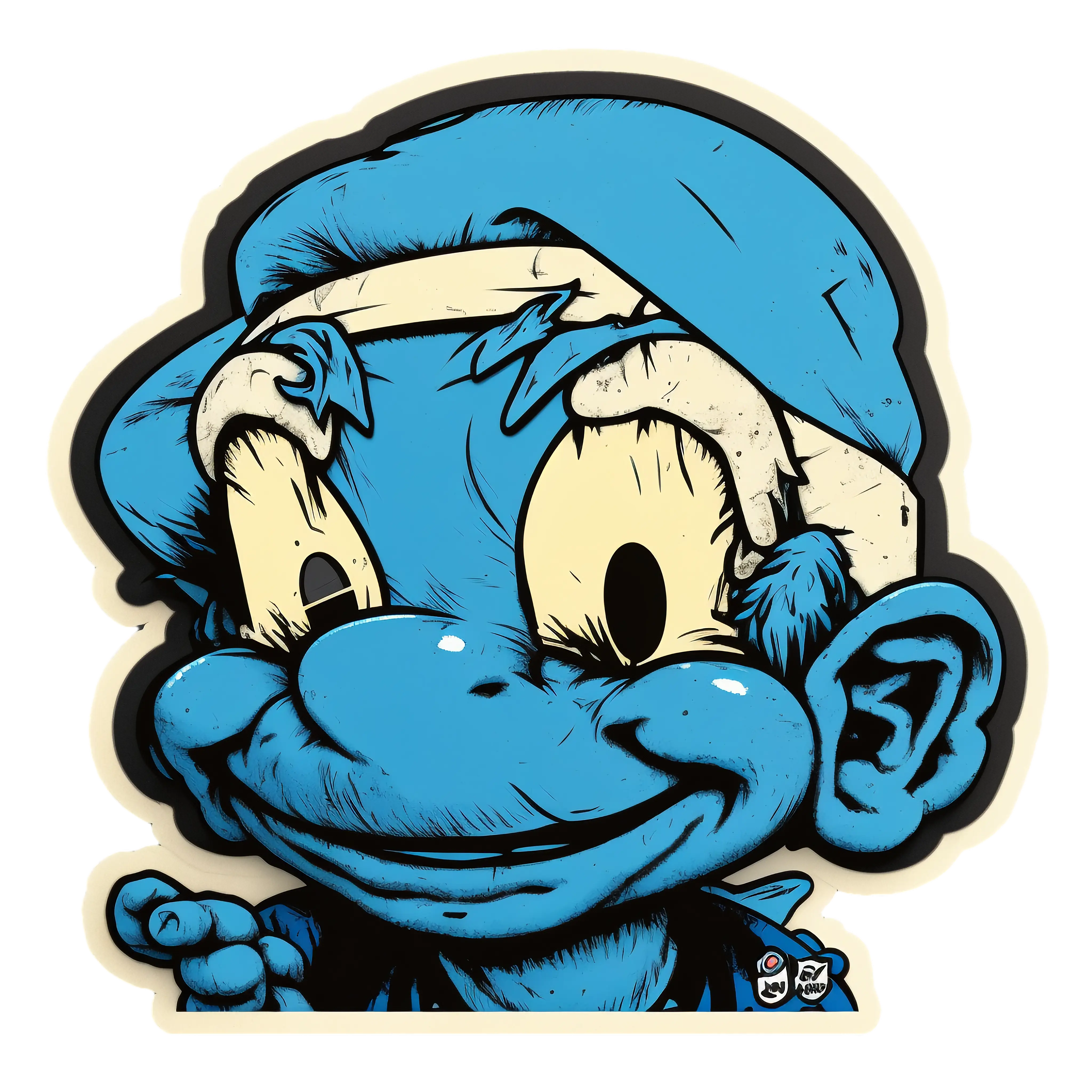 Smiling Blue Cartoon Character with Bandage