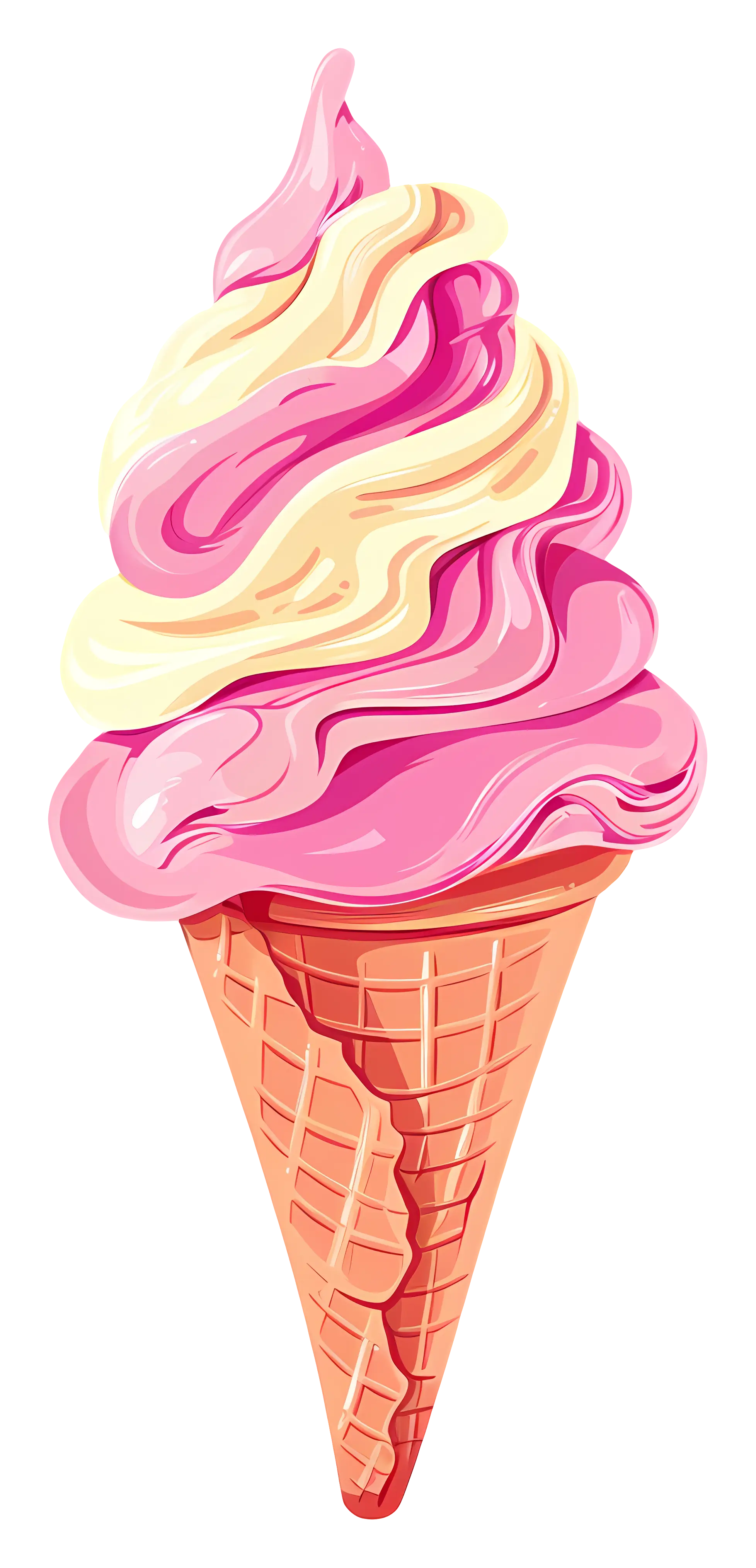 Pink and Yellow Ice Cream Cone Illustration