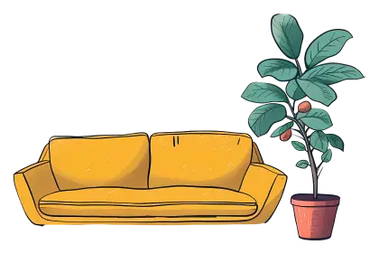 Yellow Sofa with Plant Illustration
