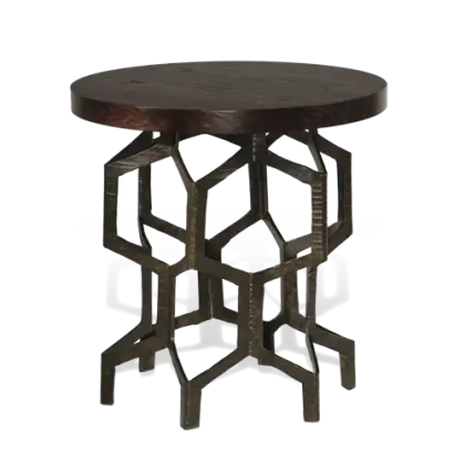 Elegant Round Wooden Table with Iron Base