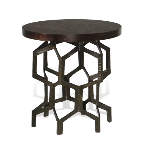 Elegant Round Wooden Table with Iron Base