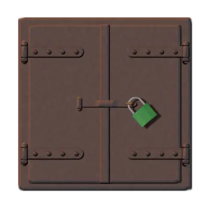Brown Locked Door with Metal Padlock