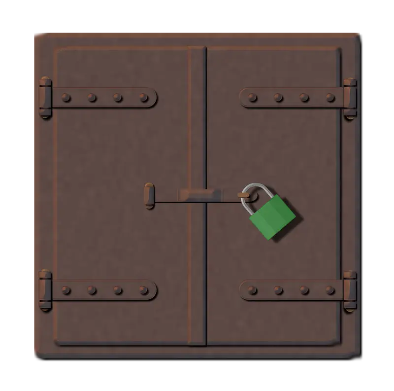 Brown Locked Door with Metal Padlock