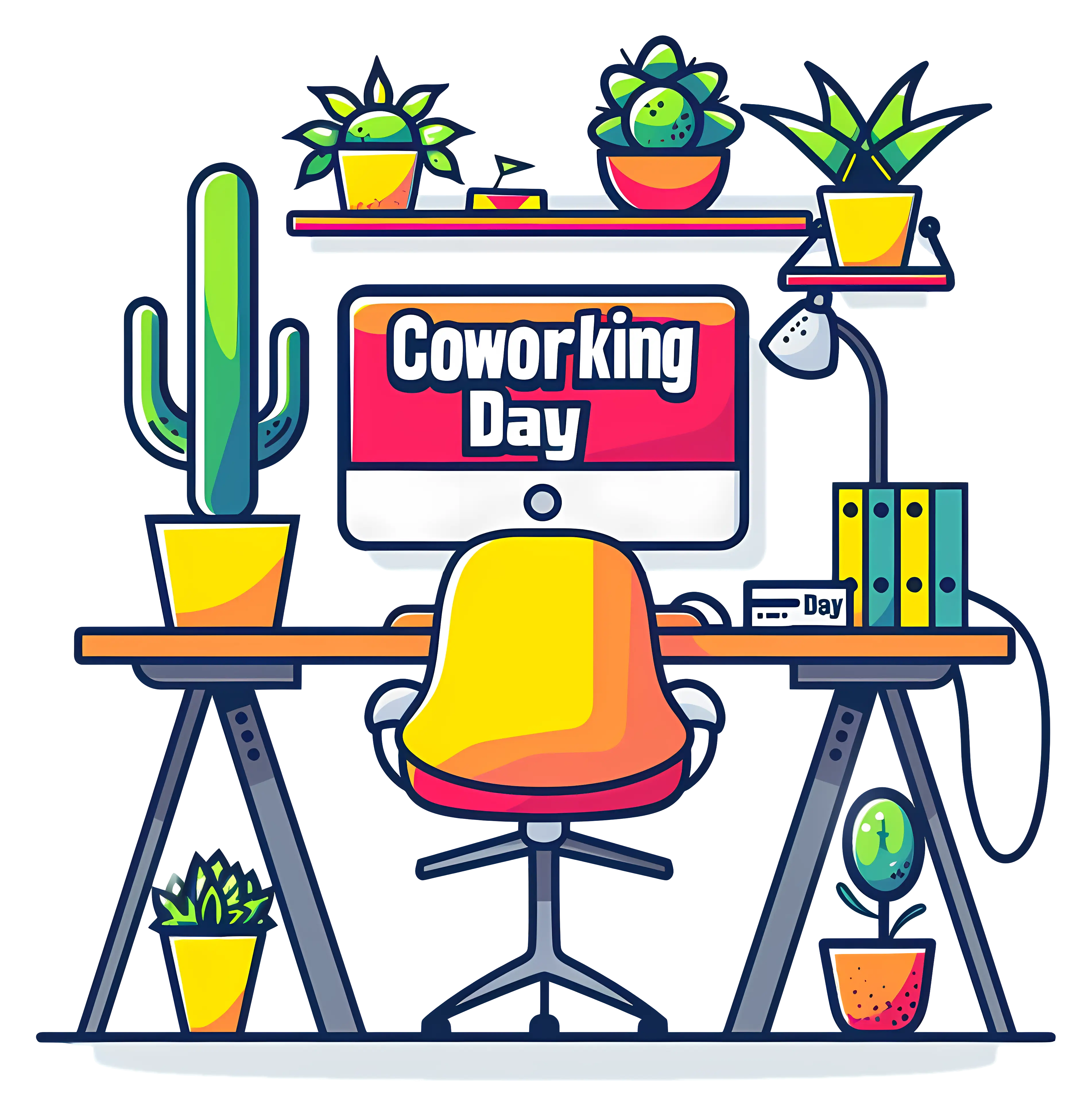 Coworking Desk with Plants