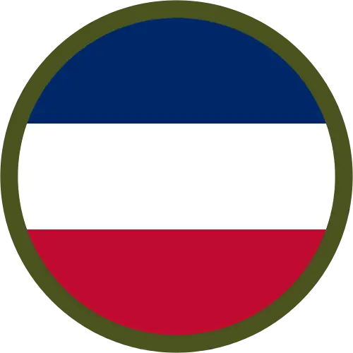 Circular Flag Design in Blue, White, and Red Stripes
