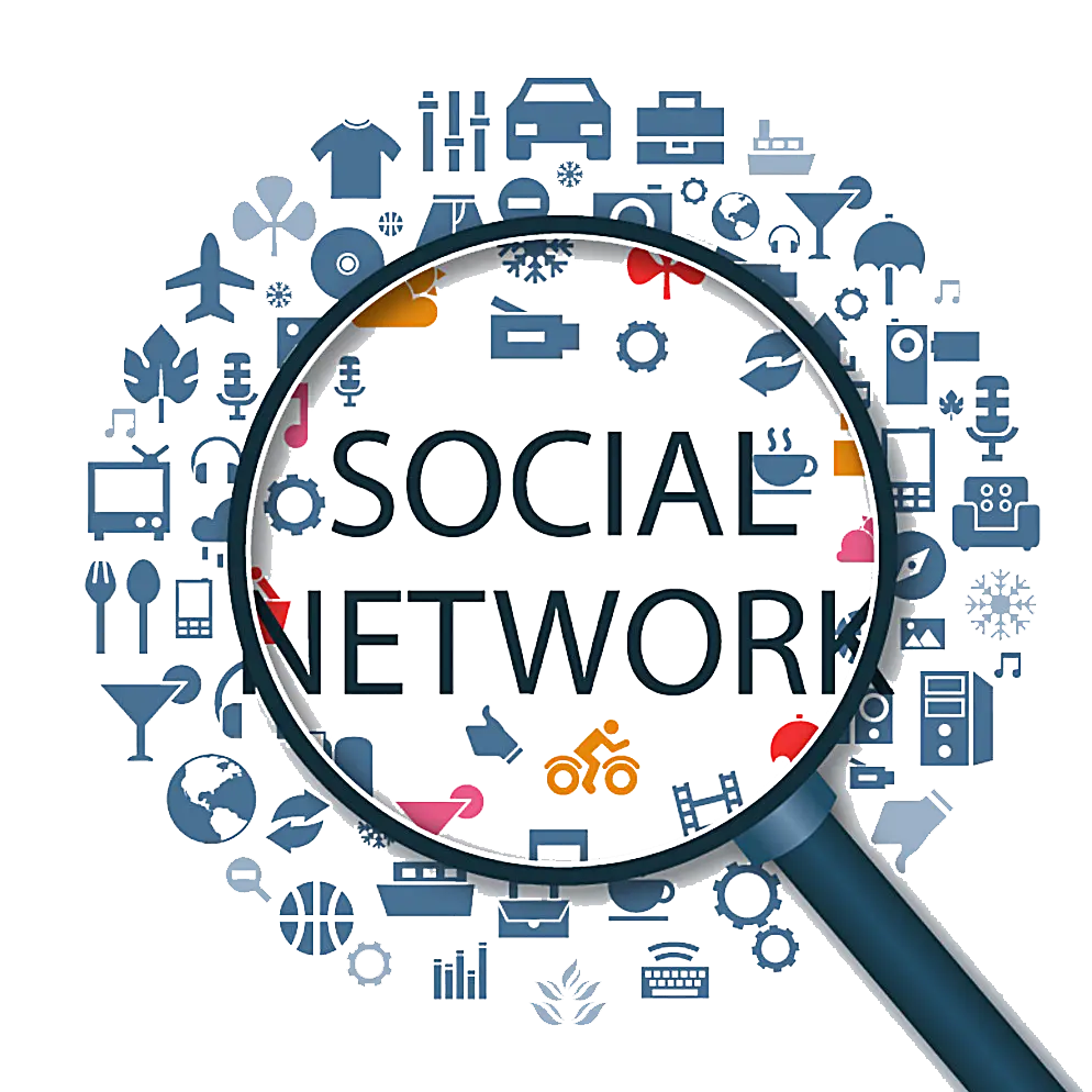 Magnifying Glass with Social Network Icons