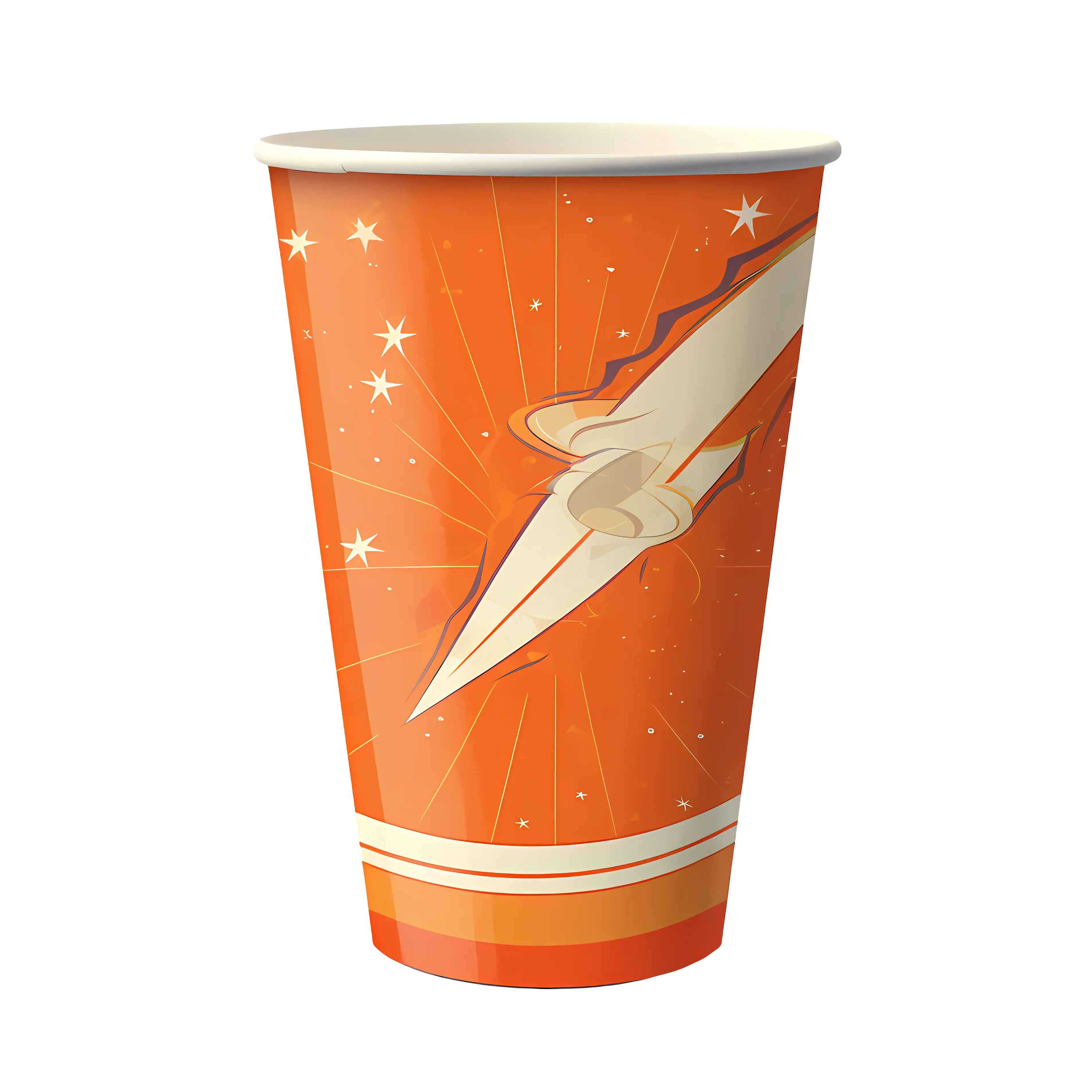 Orange Paper Cup with Rocket Design