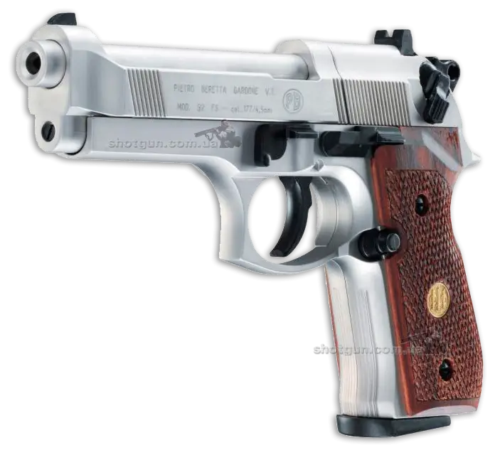 Glossy Silver Handgun with Wooden Grip