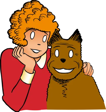 Cartoon of a Girl and Her Dog