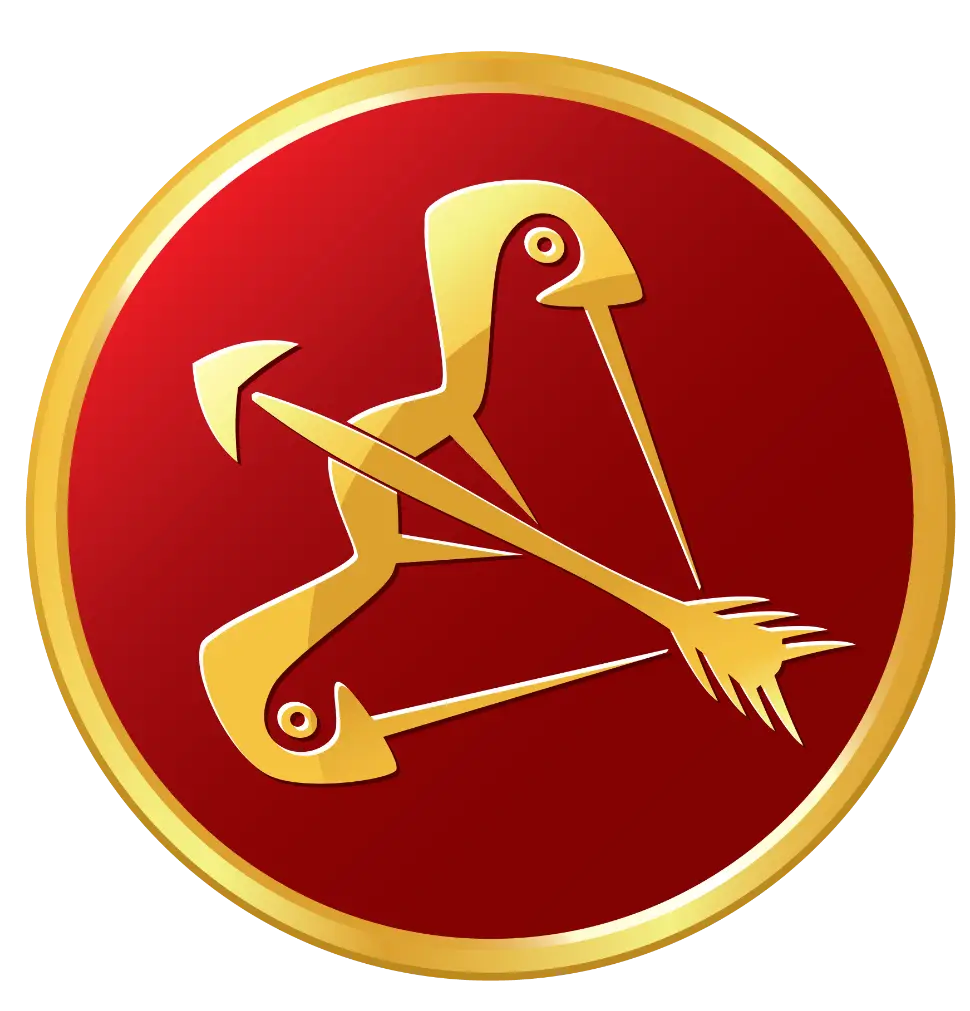 Golden Brooch on Red Background