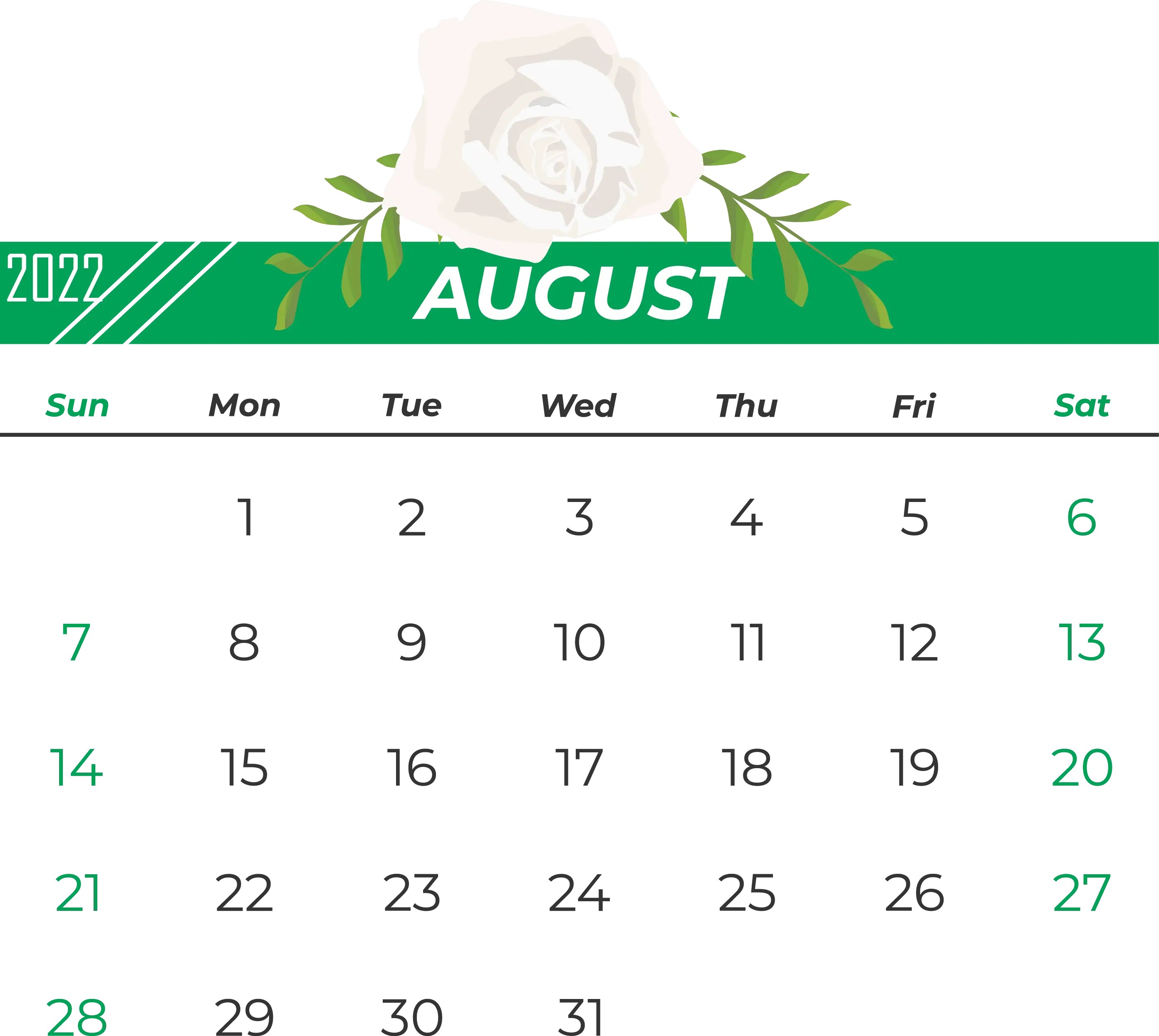 August 2022 Monthly Calendar