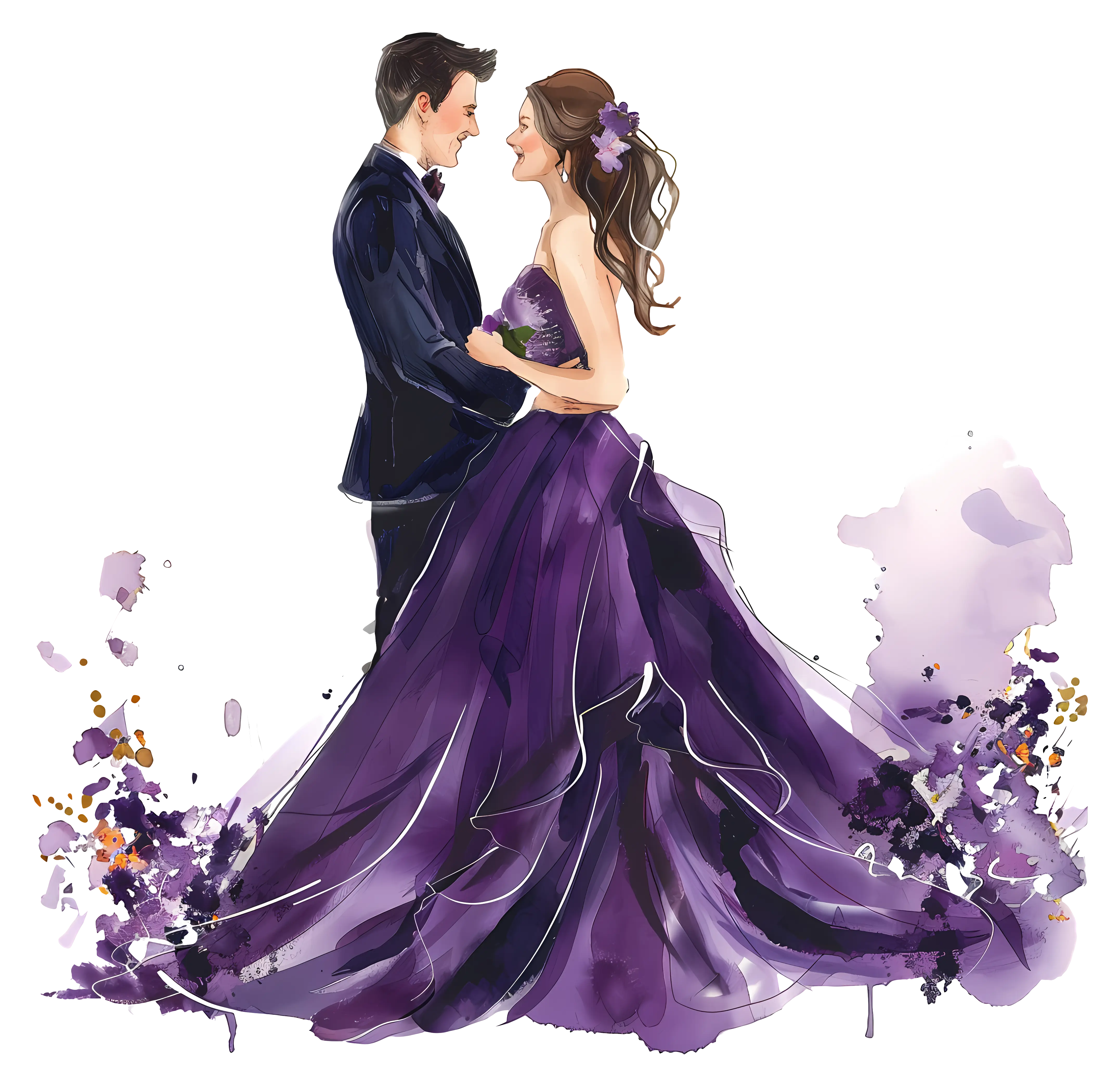 Elegant Wedding Couple in Purple