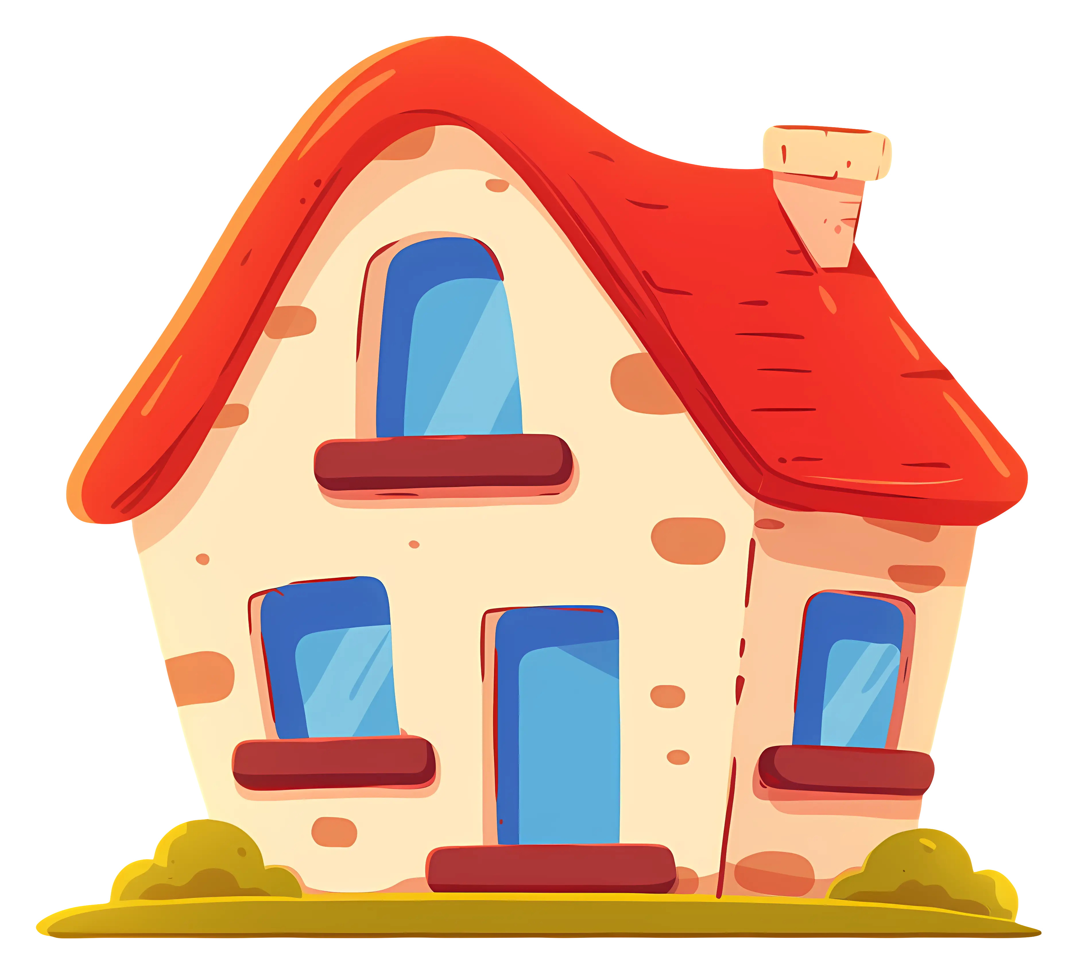 Cute Cartoon House with Red Roof