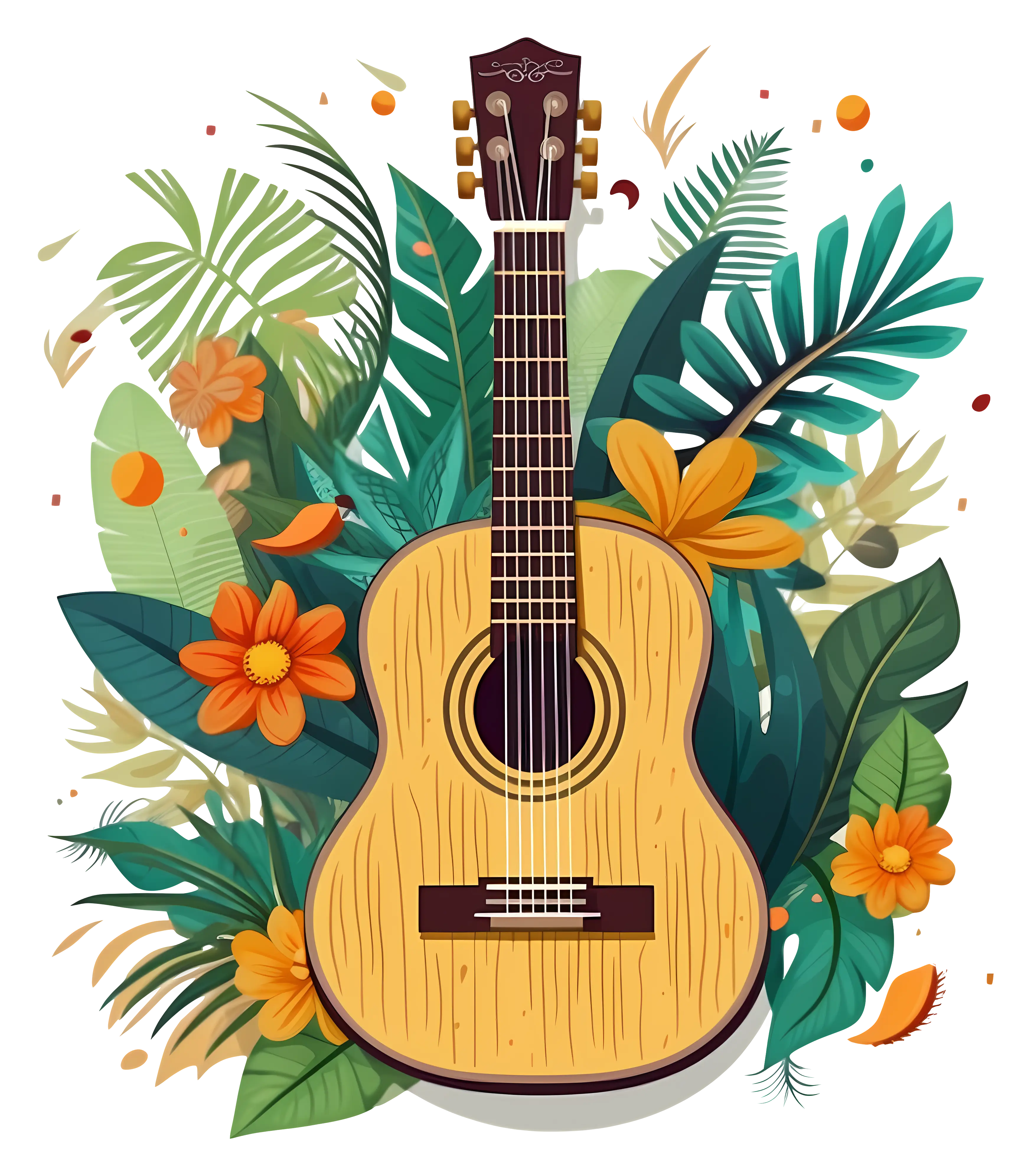Guitar Illustration with Floral Elements