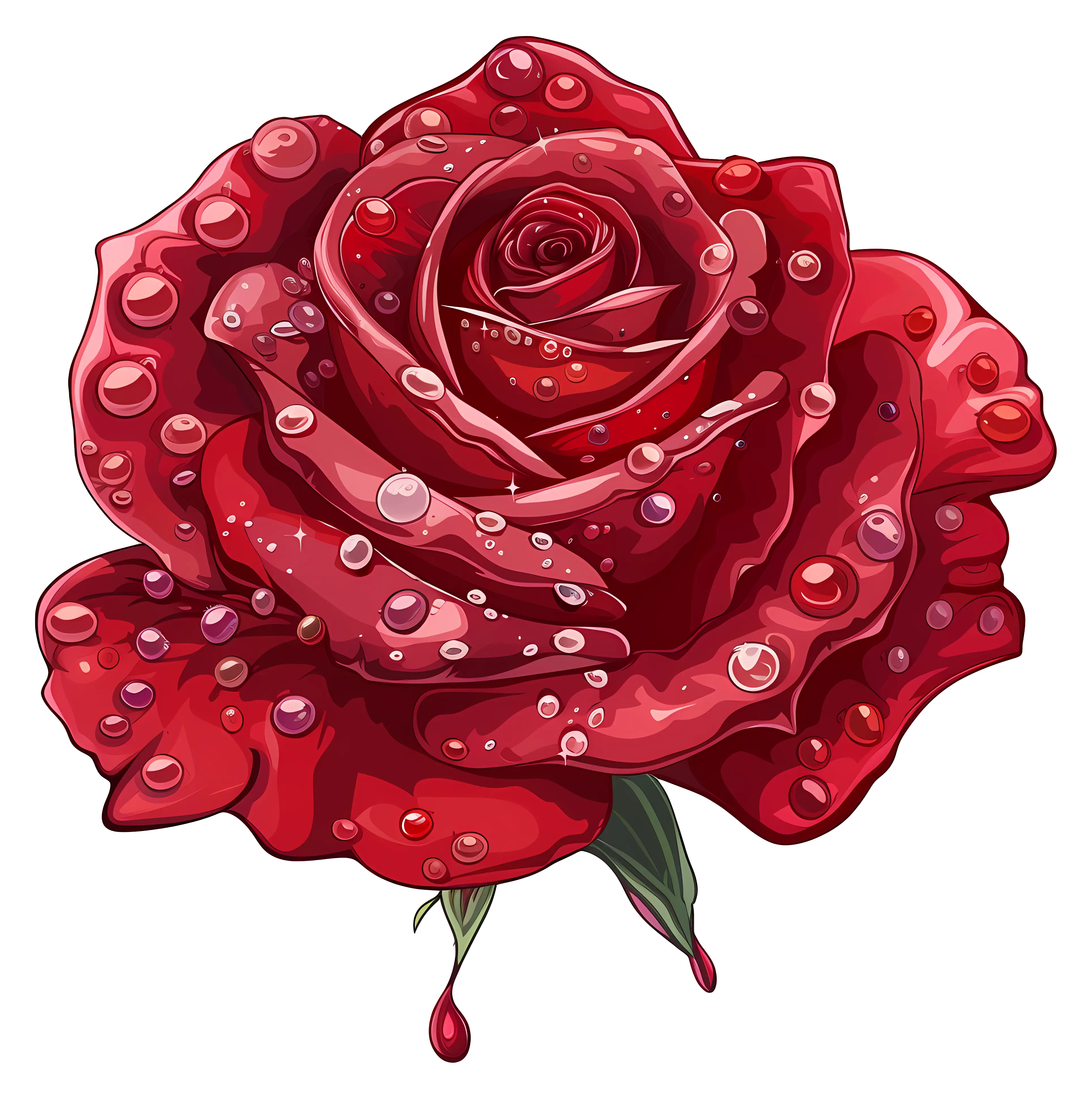 Realistic Red Rose with Sparkling Water Drops