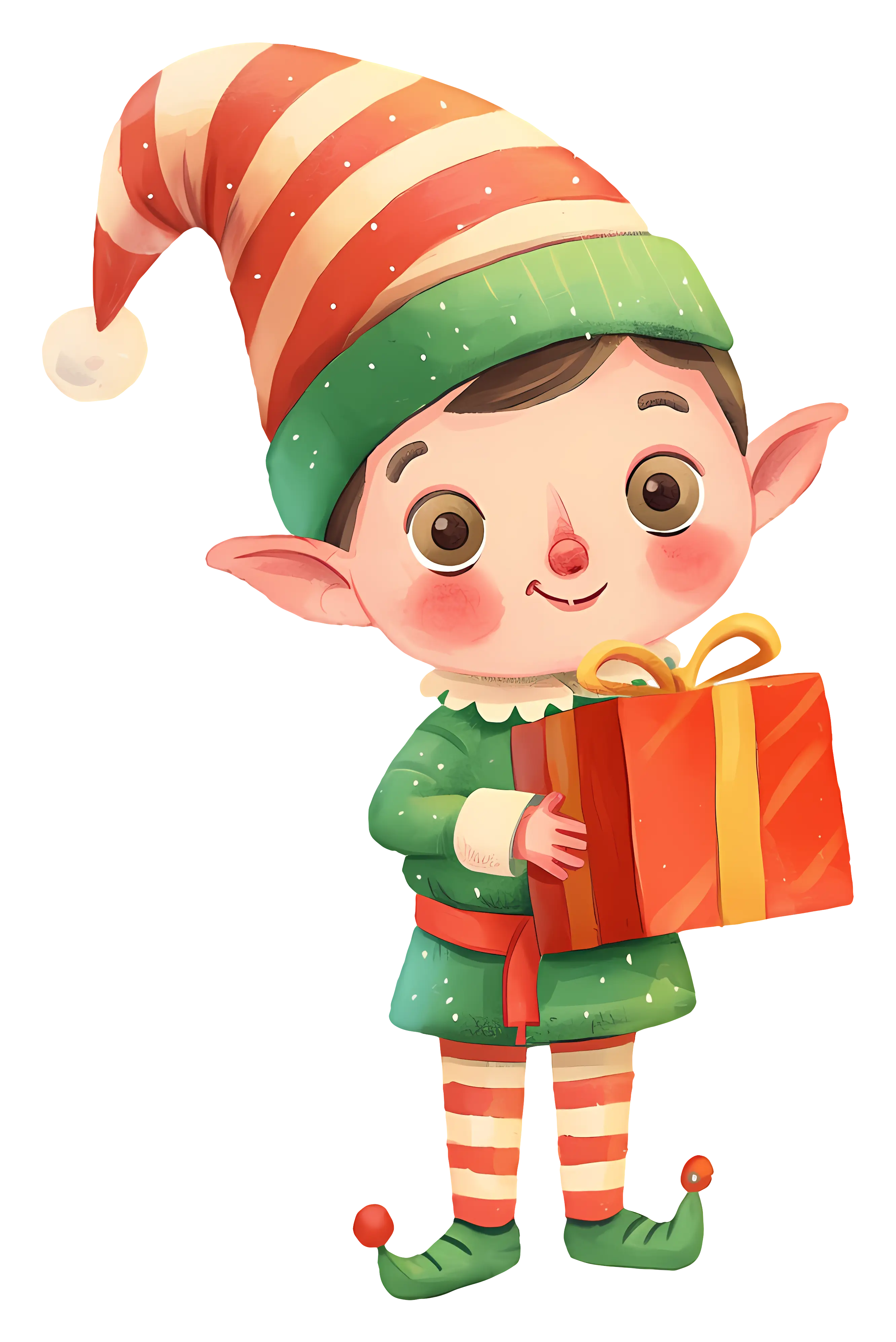 Cheerful Christmas Elf with a Gift